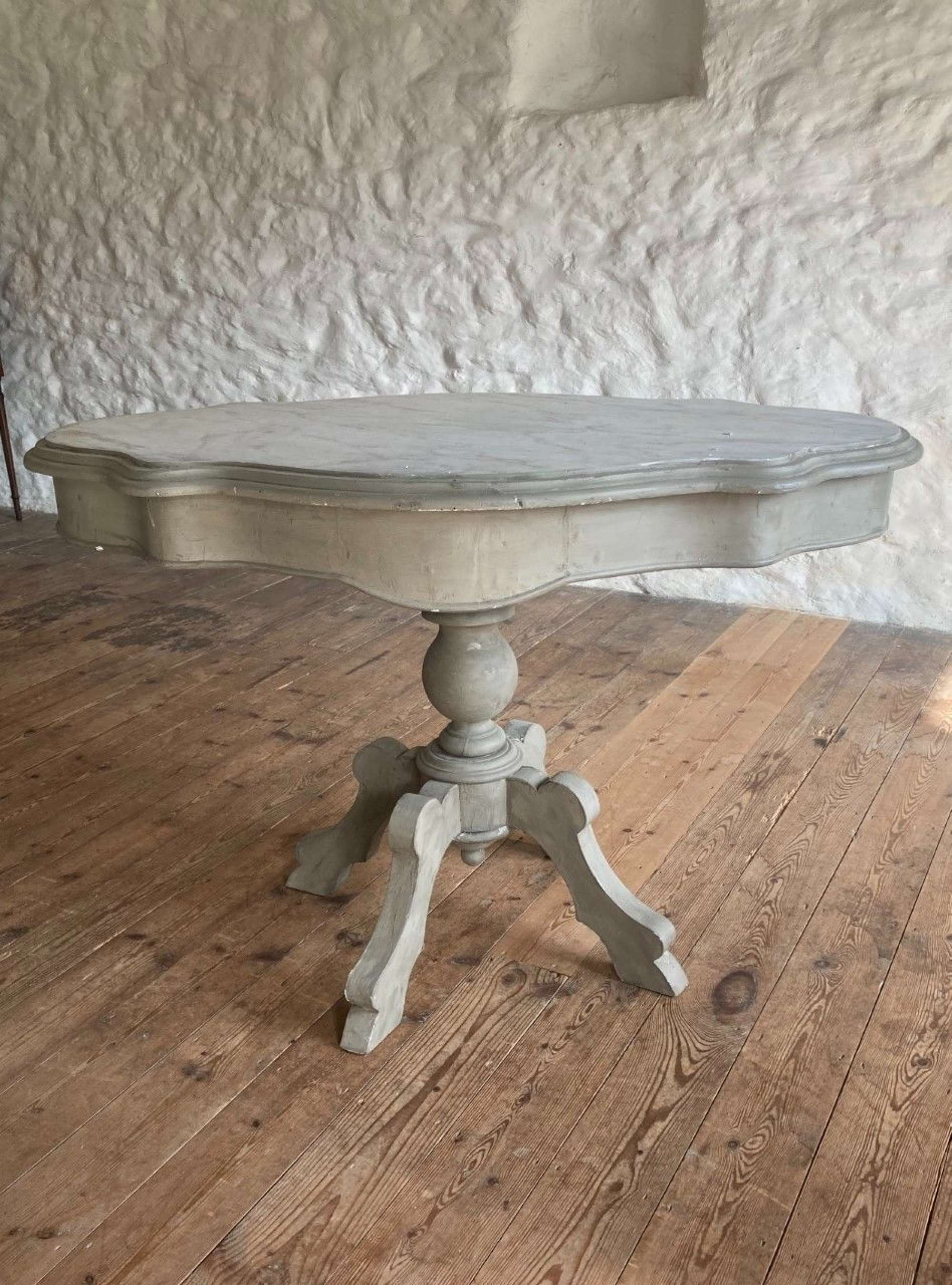 French 'violin' Shaped Marble Top Dining/hall Table