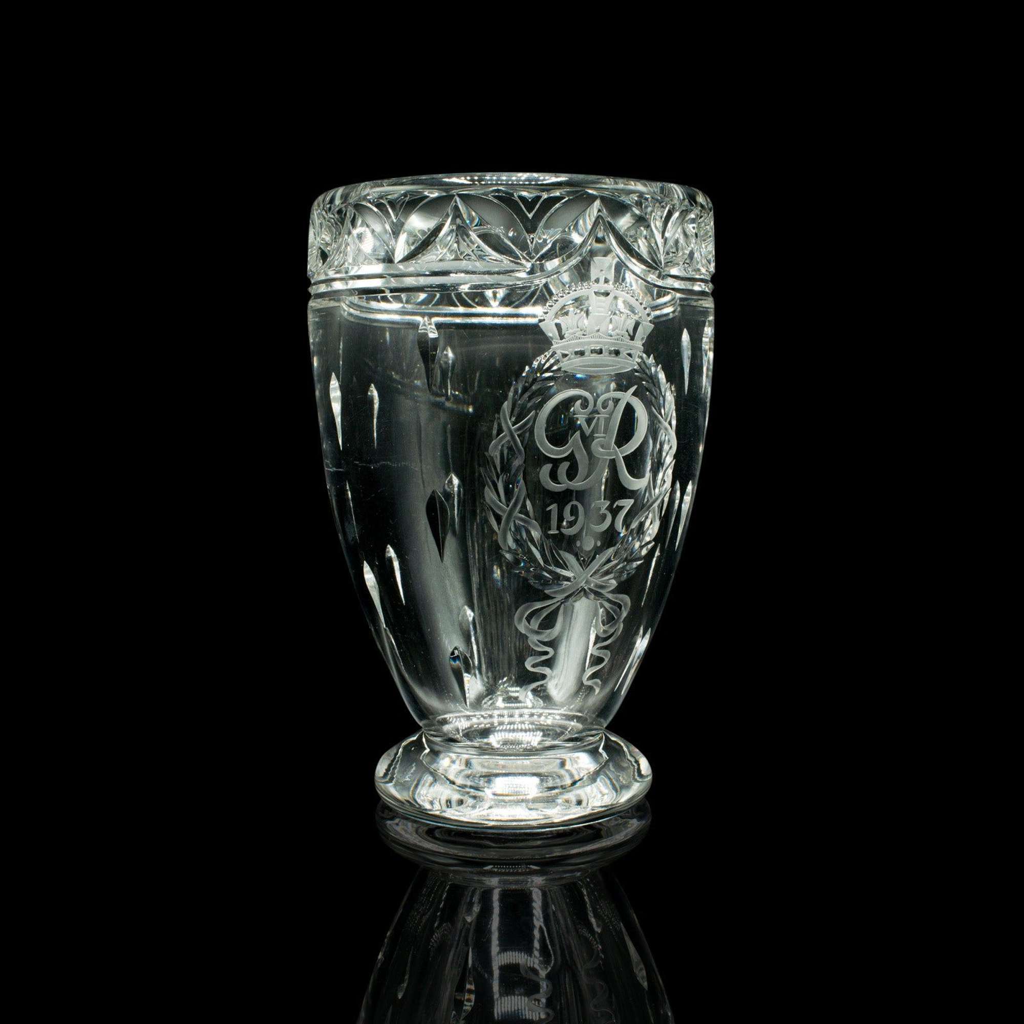 Large Vintage Coronation Vase, English, Glass, George VI, Royal, Bottle Cooler