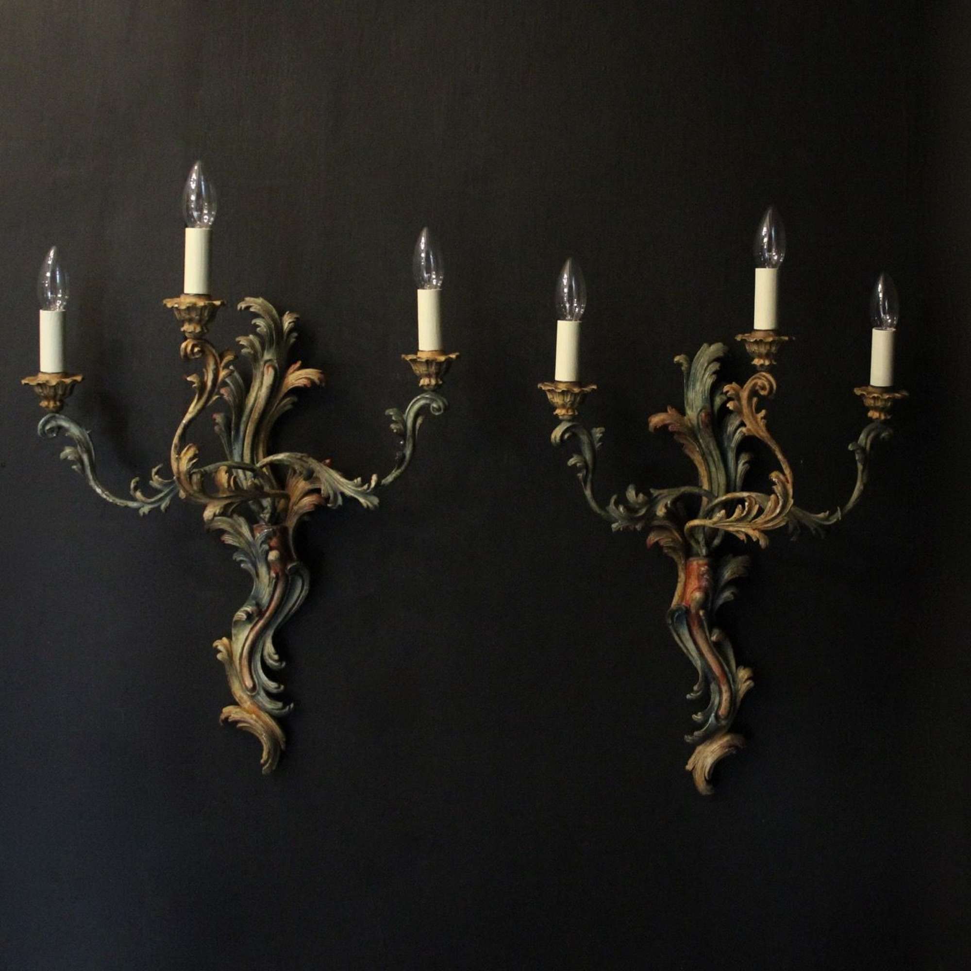 French Pair Of Polychrome Antique wall Lights