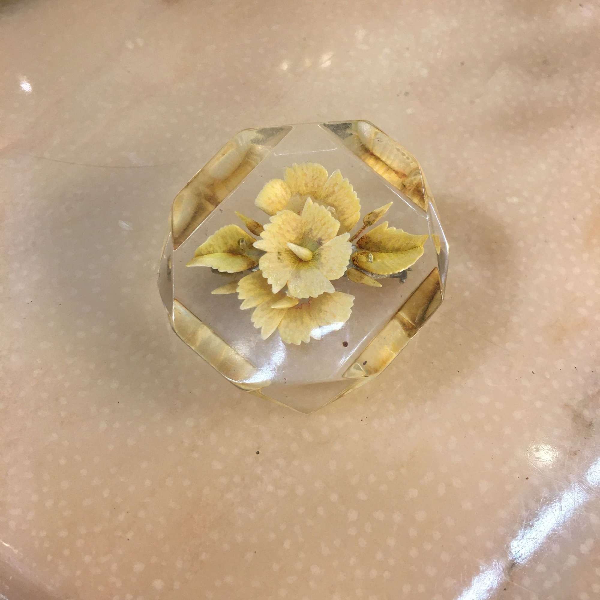 Vintage lucite yellow flower brooch
