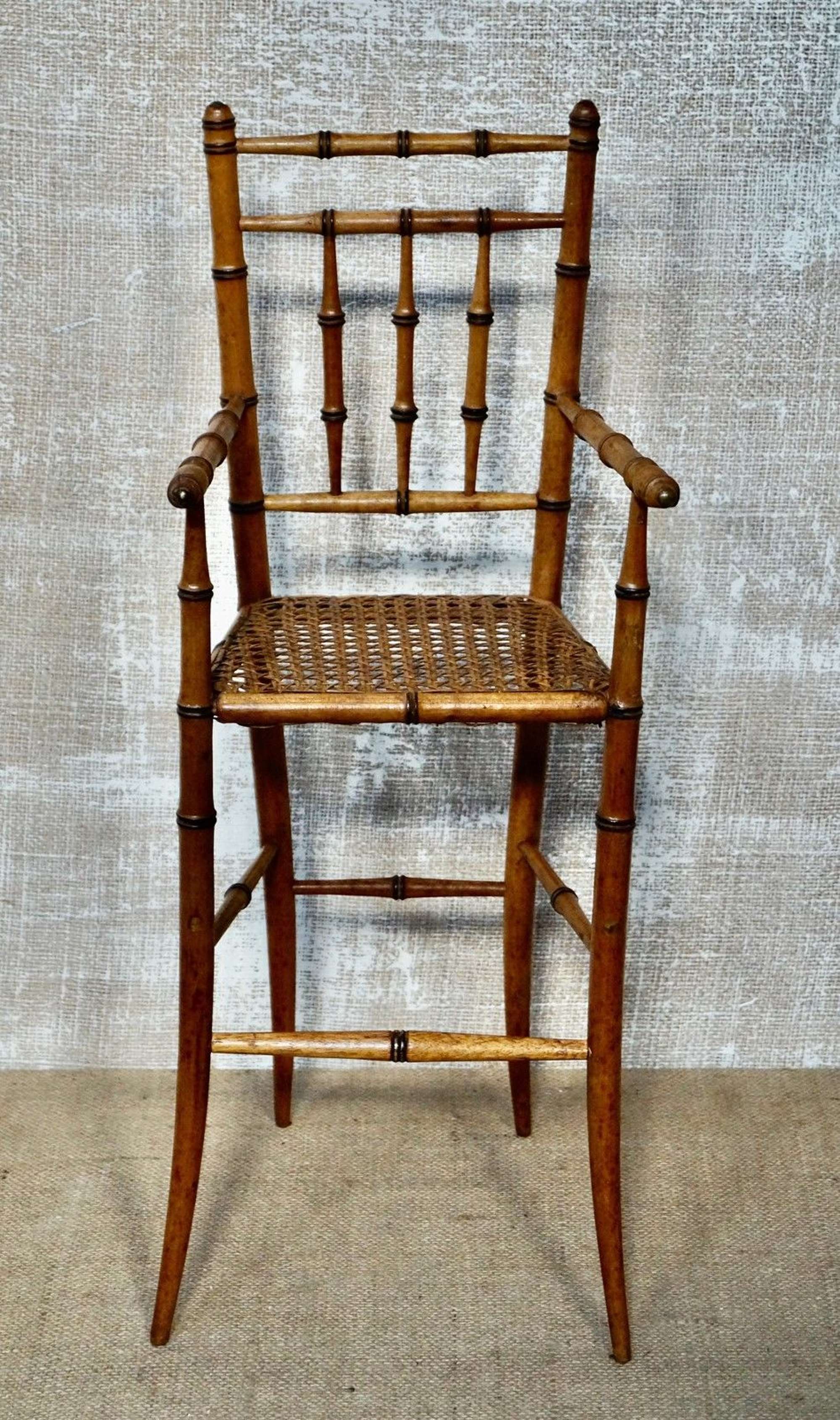 Rare French Antique Faux Bamboo Dolls Highchair