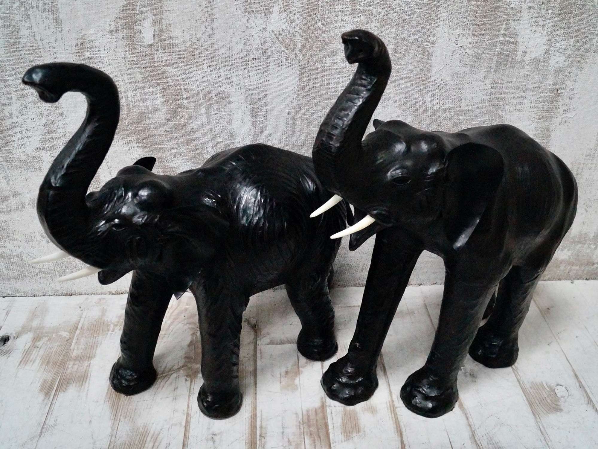 Antique Leather Elephant Sculptures