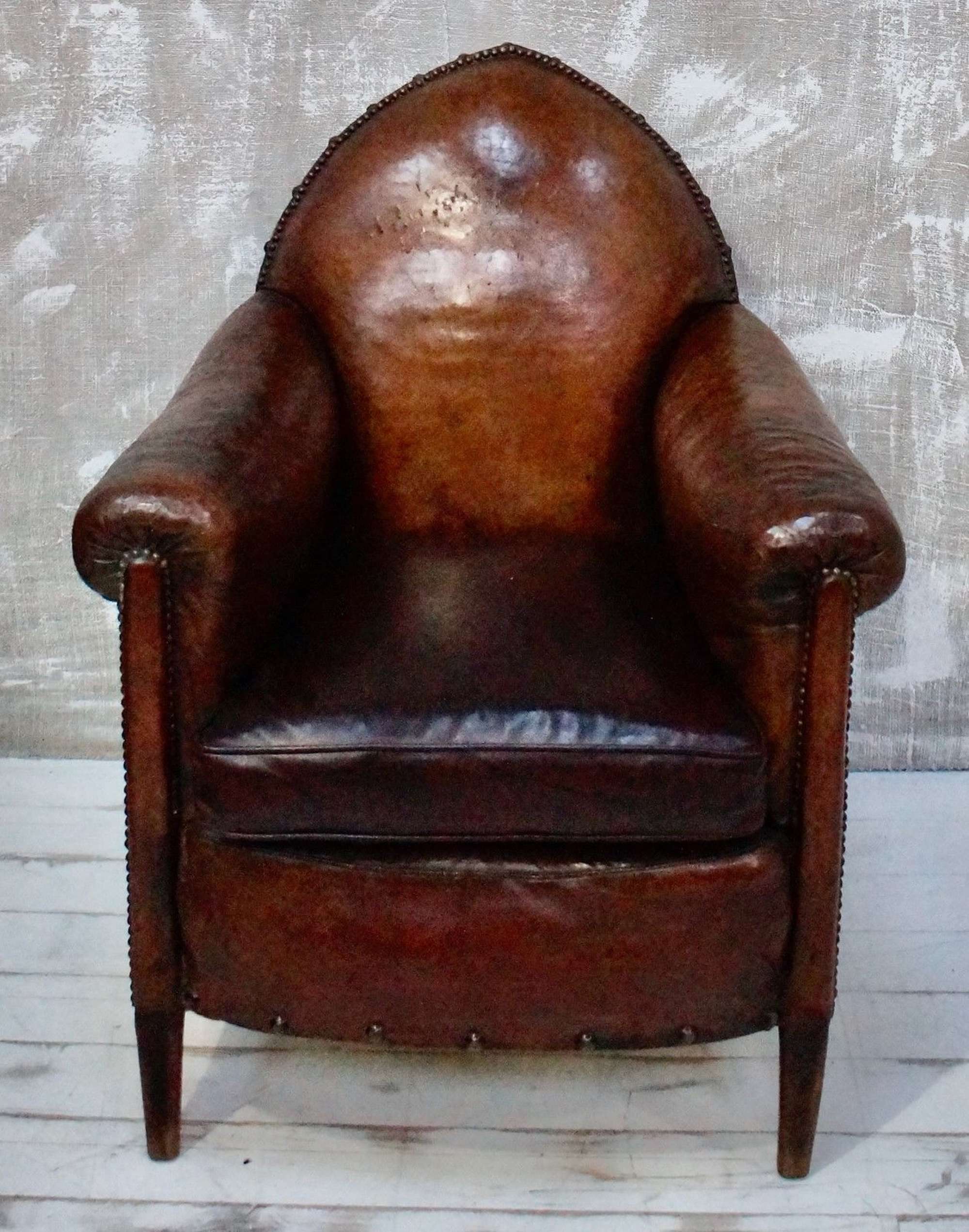 Victorian Gothic Steeple Back Leather Club Chair
