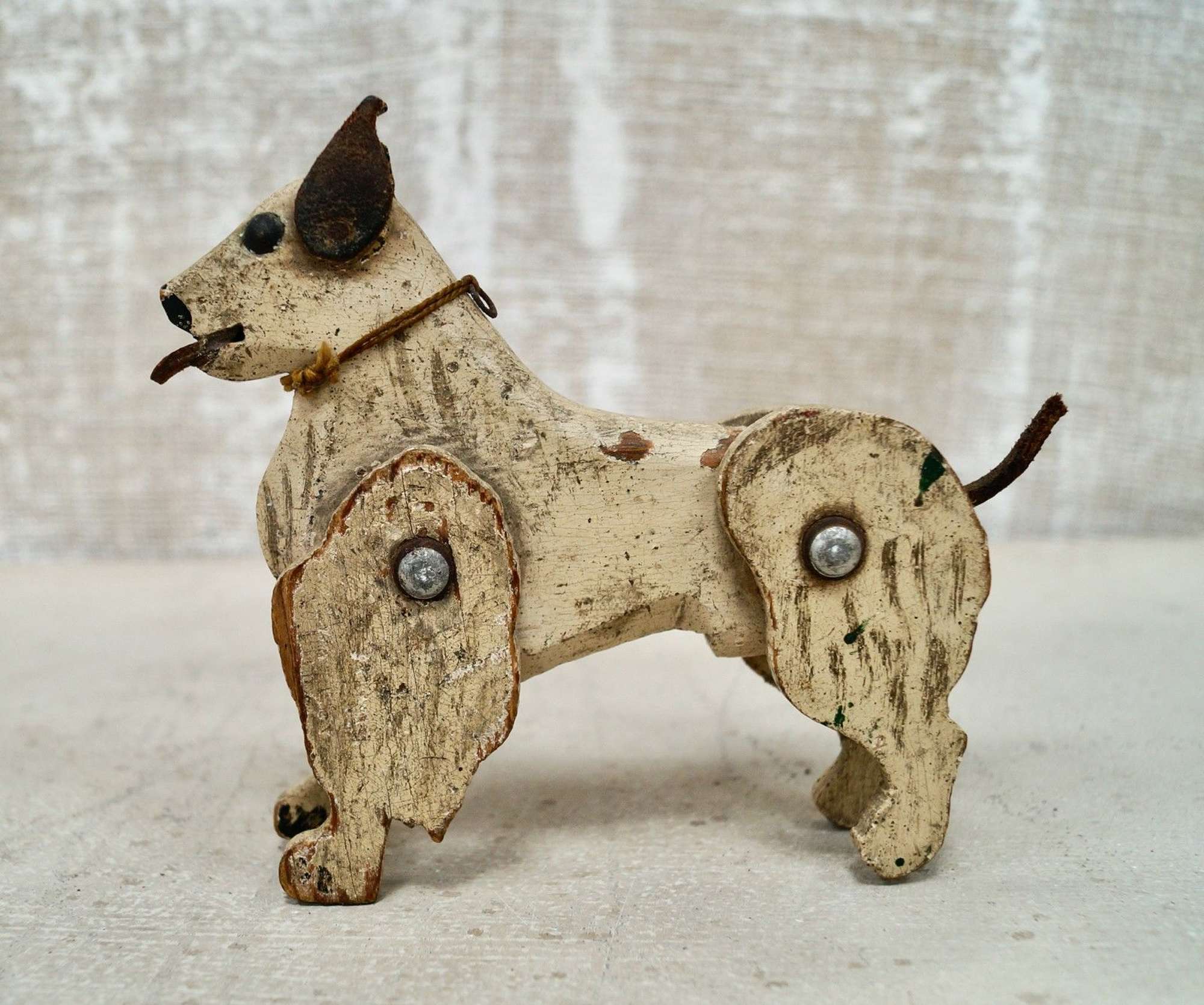 Early Antique Folk Art Wooden Jointed Dog