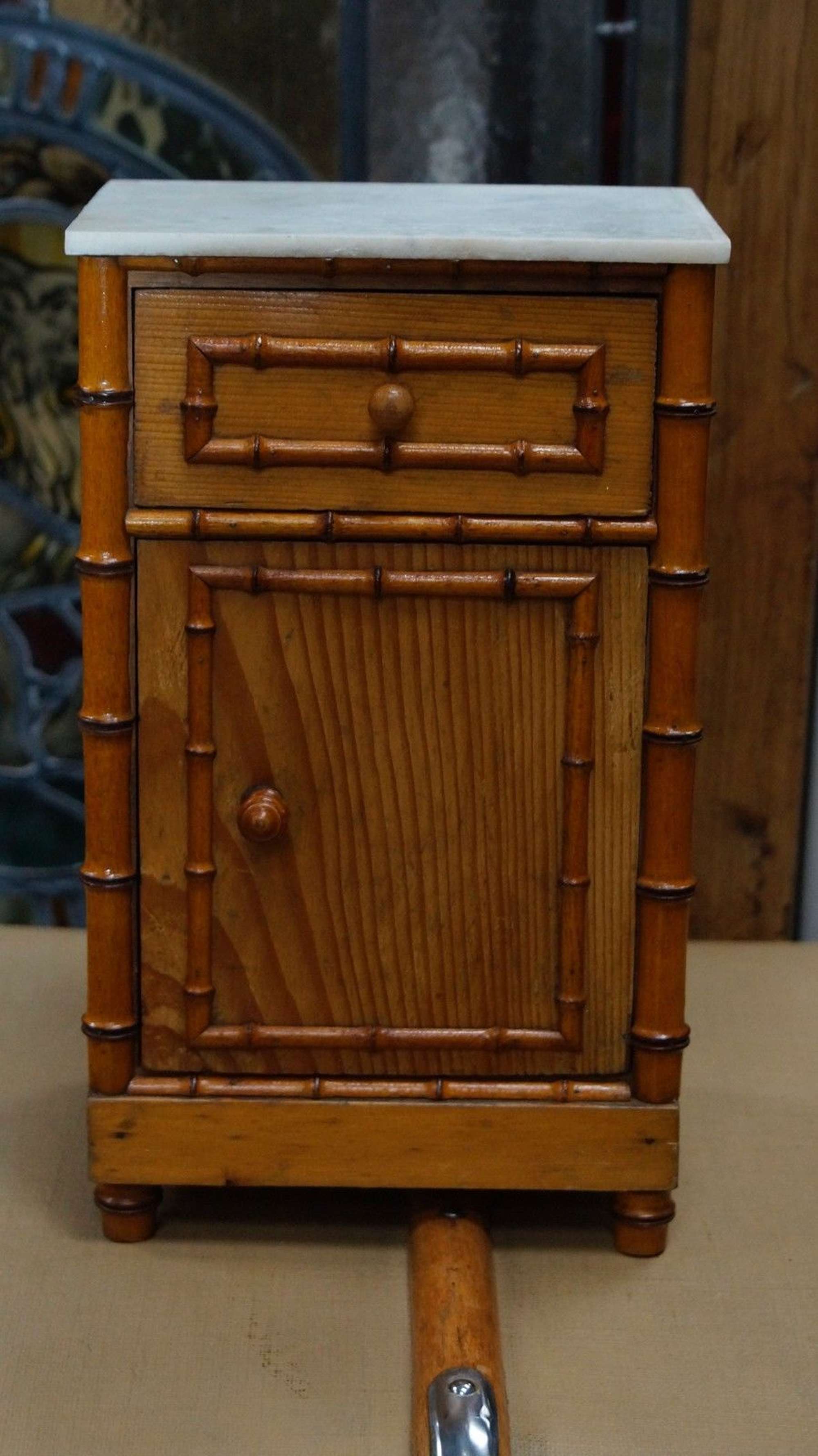 Faux Bamboo Miniature Cabinet With Marble Top