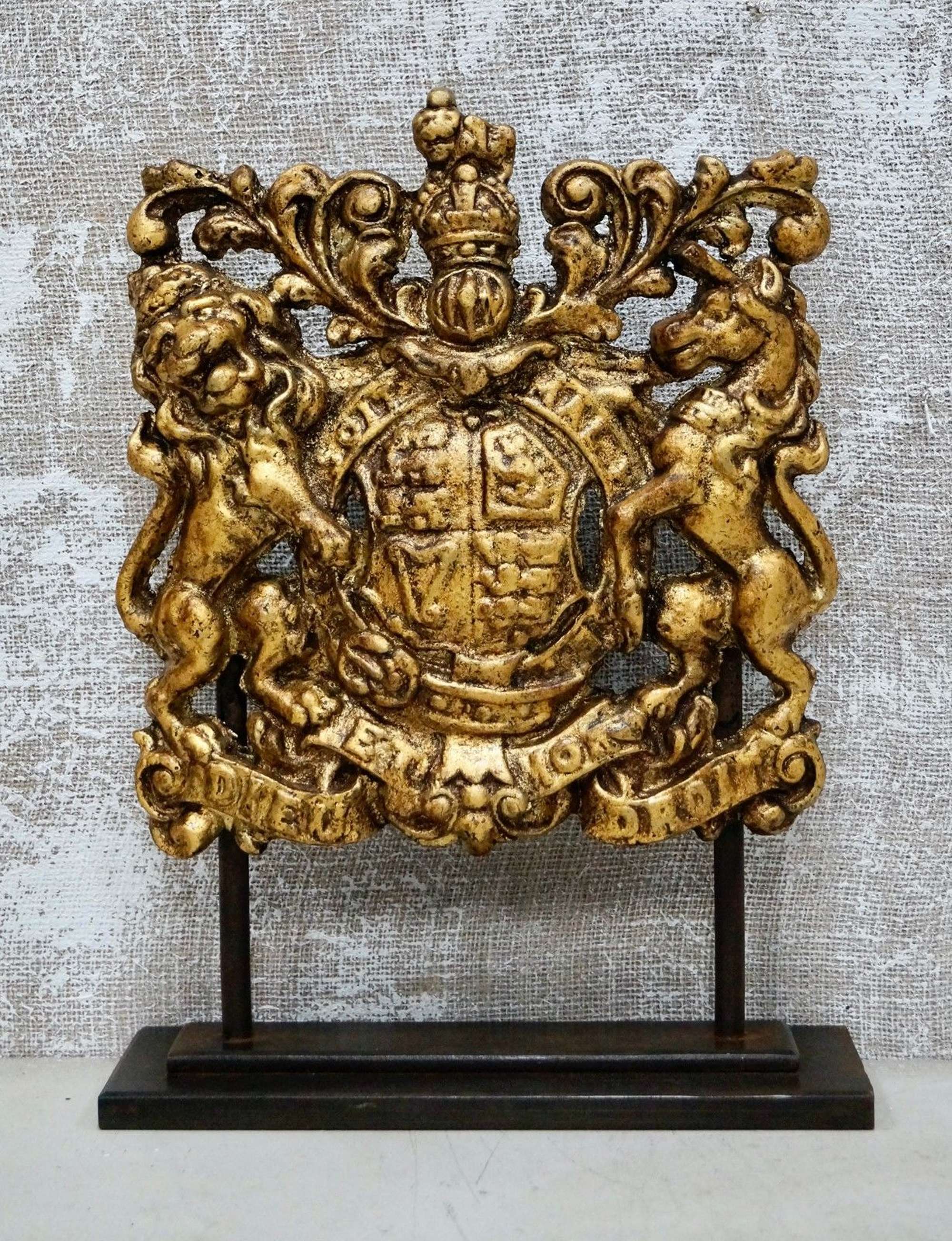 Victorian Cast Iron Royal Coat Of Arms On Stand