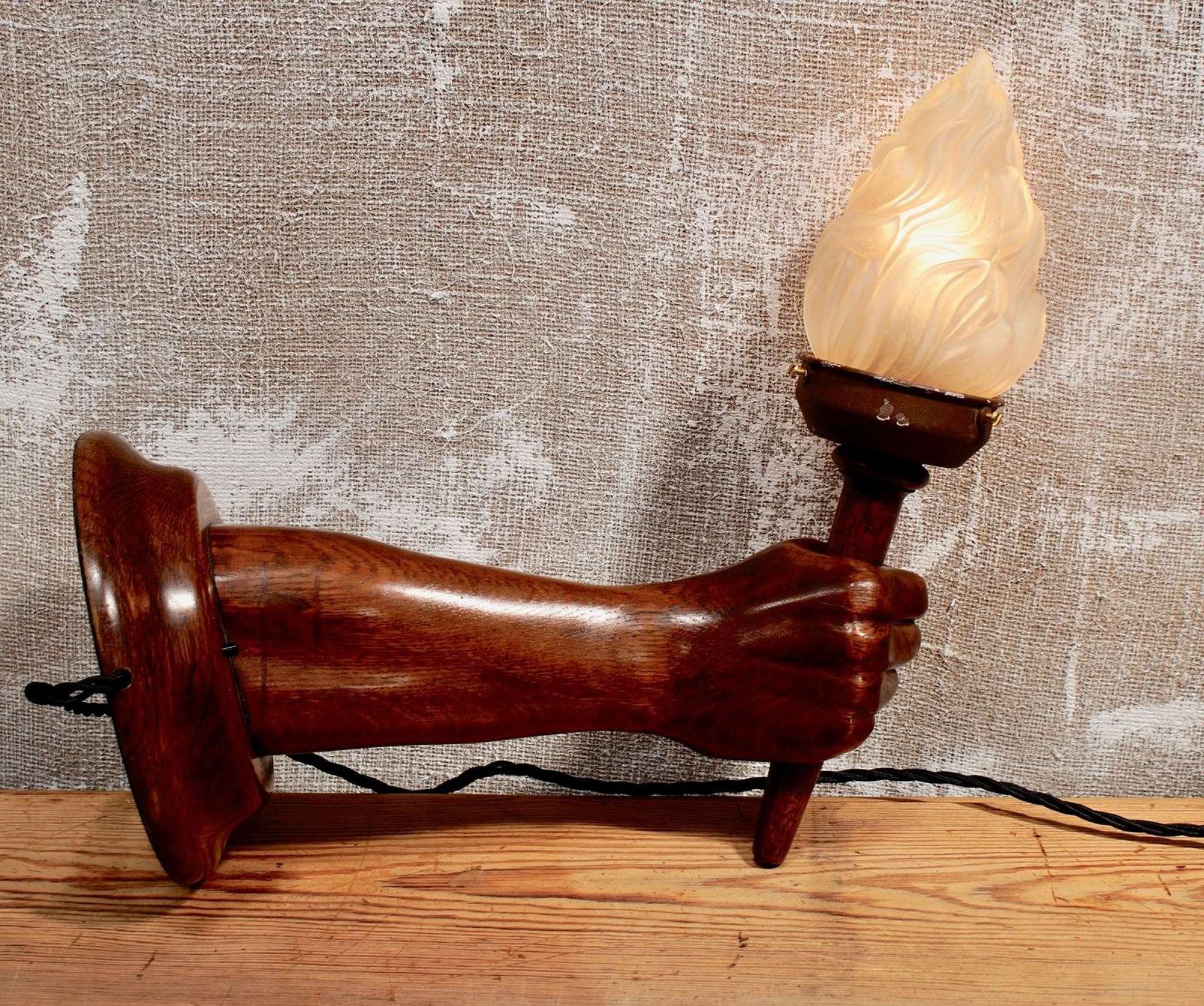 Art Deco Hand Carved Oak Wall Sconce