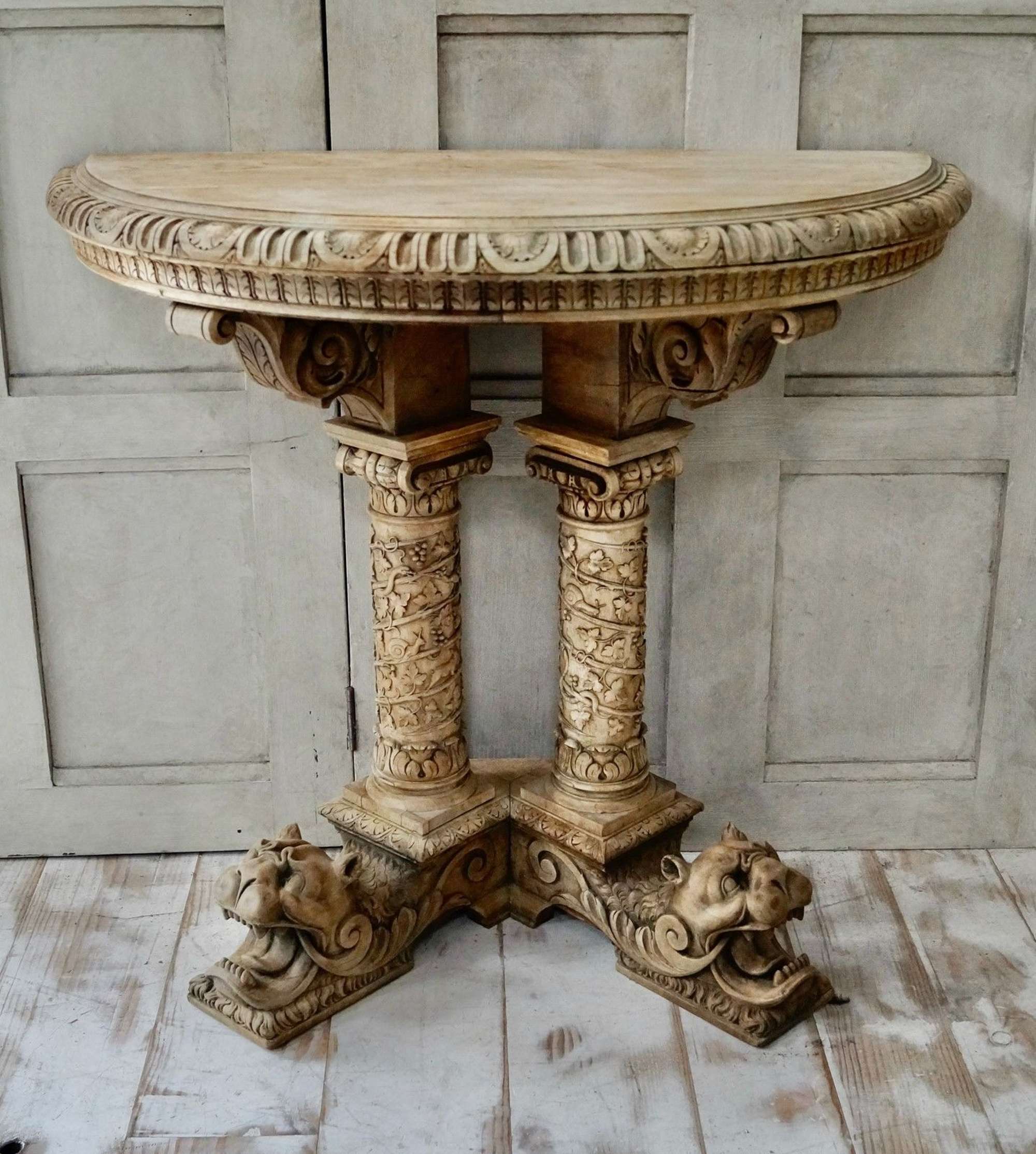 Victorian Scottish Oak Hand Carved Antique Hall Table