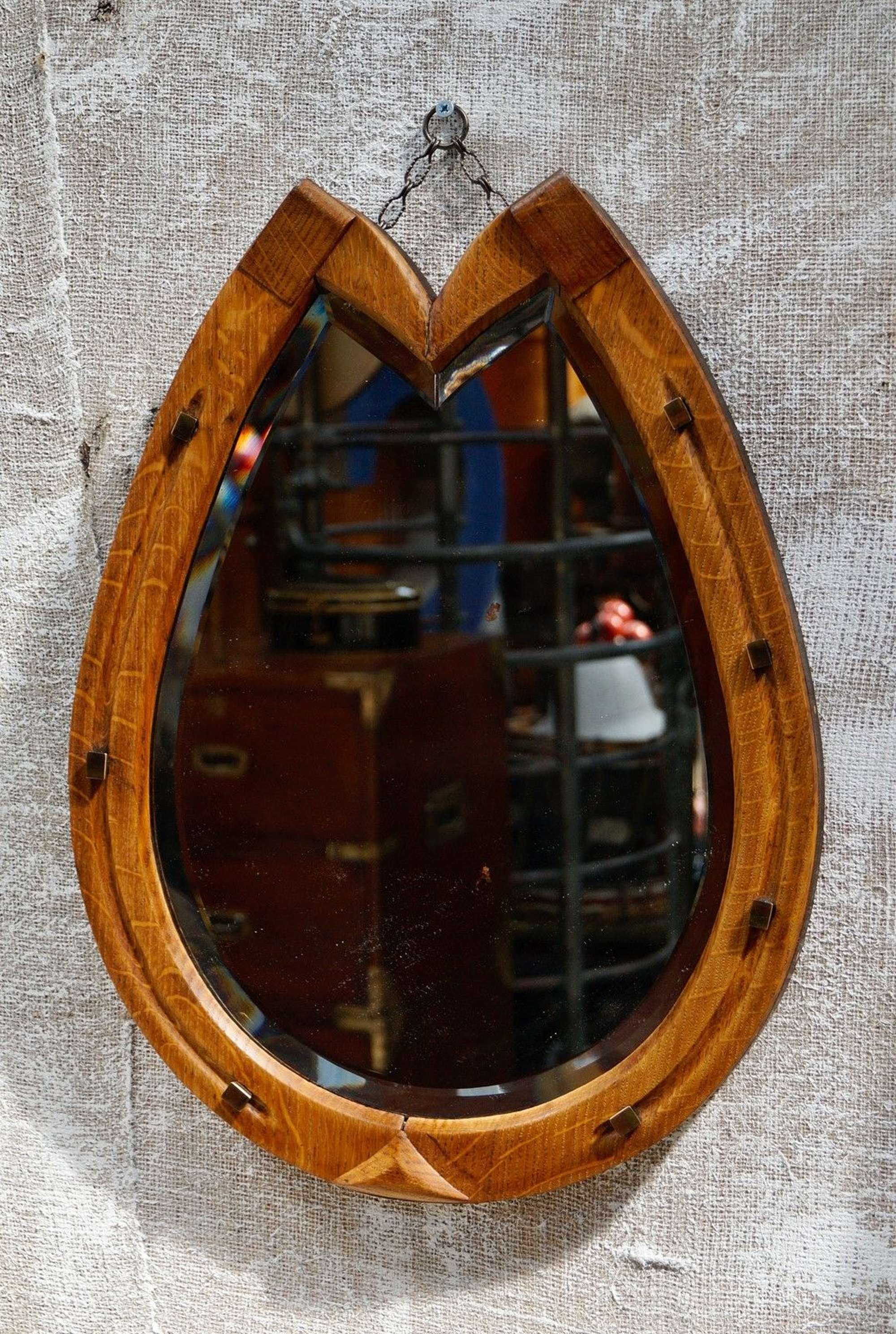 Antique Oak Horseshoe Wall Mirror