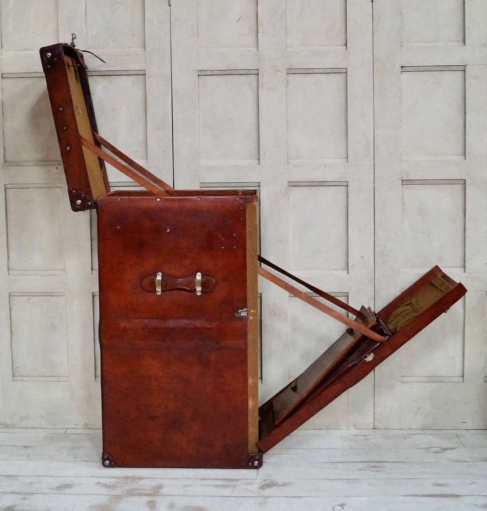 Rare Antique Leather Drop Front Travel Wardrobe