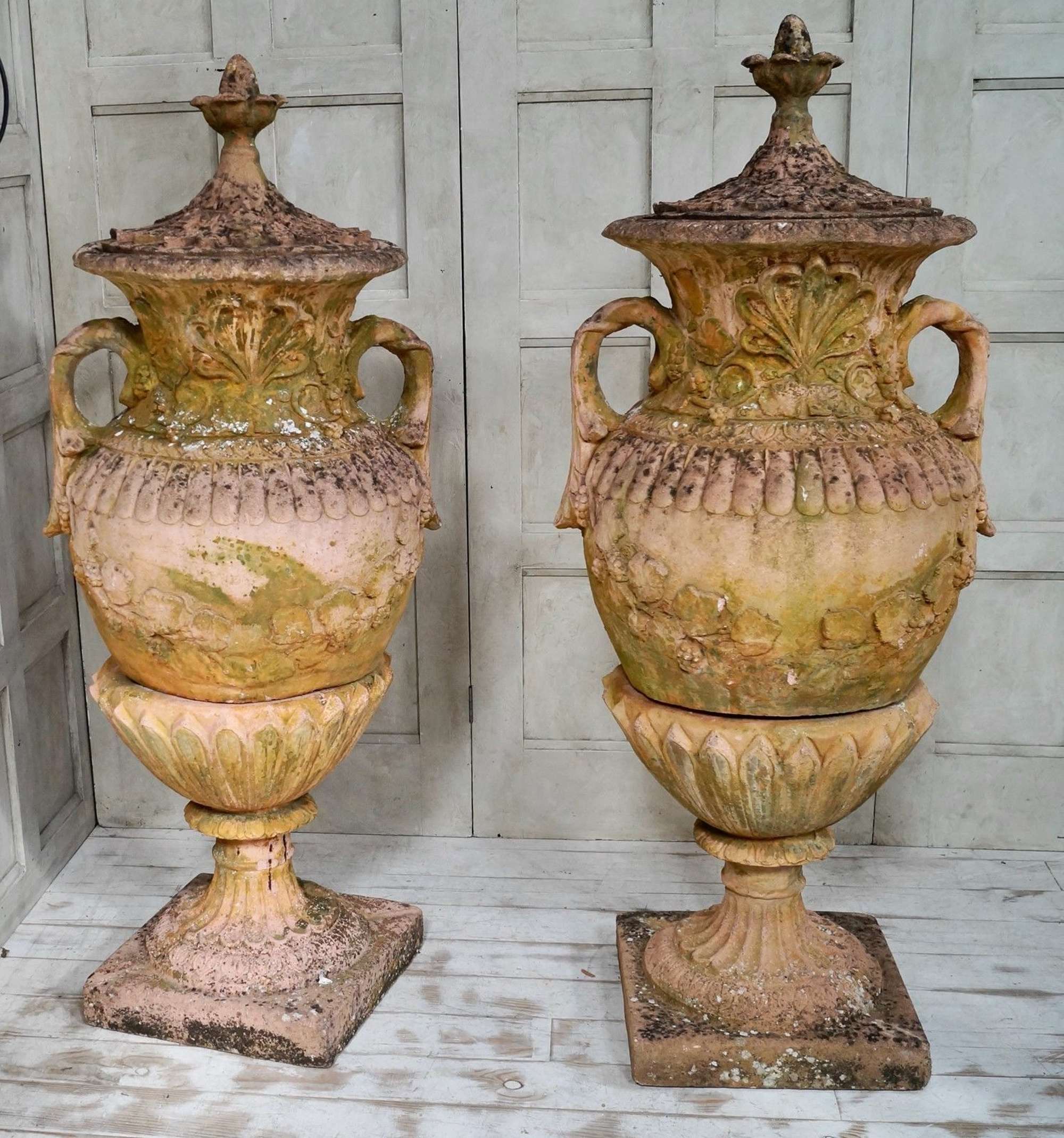 Pair Of Large English Stone Garden Urns