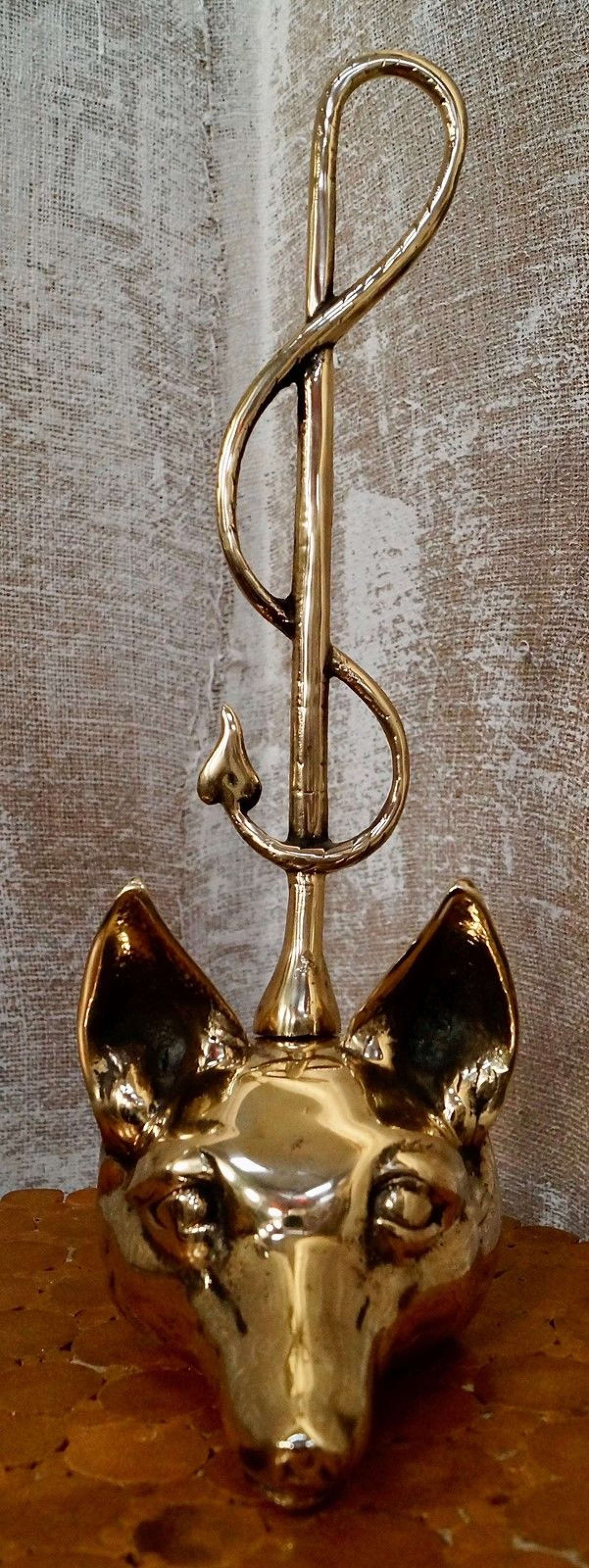 Victorian Brass Fox Head And Whip Hall Porter