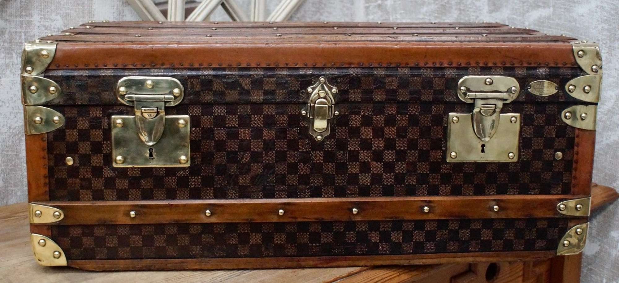 Damier Style Cabin Trunk By Malles & Marmottes