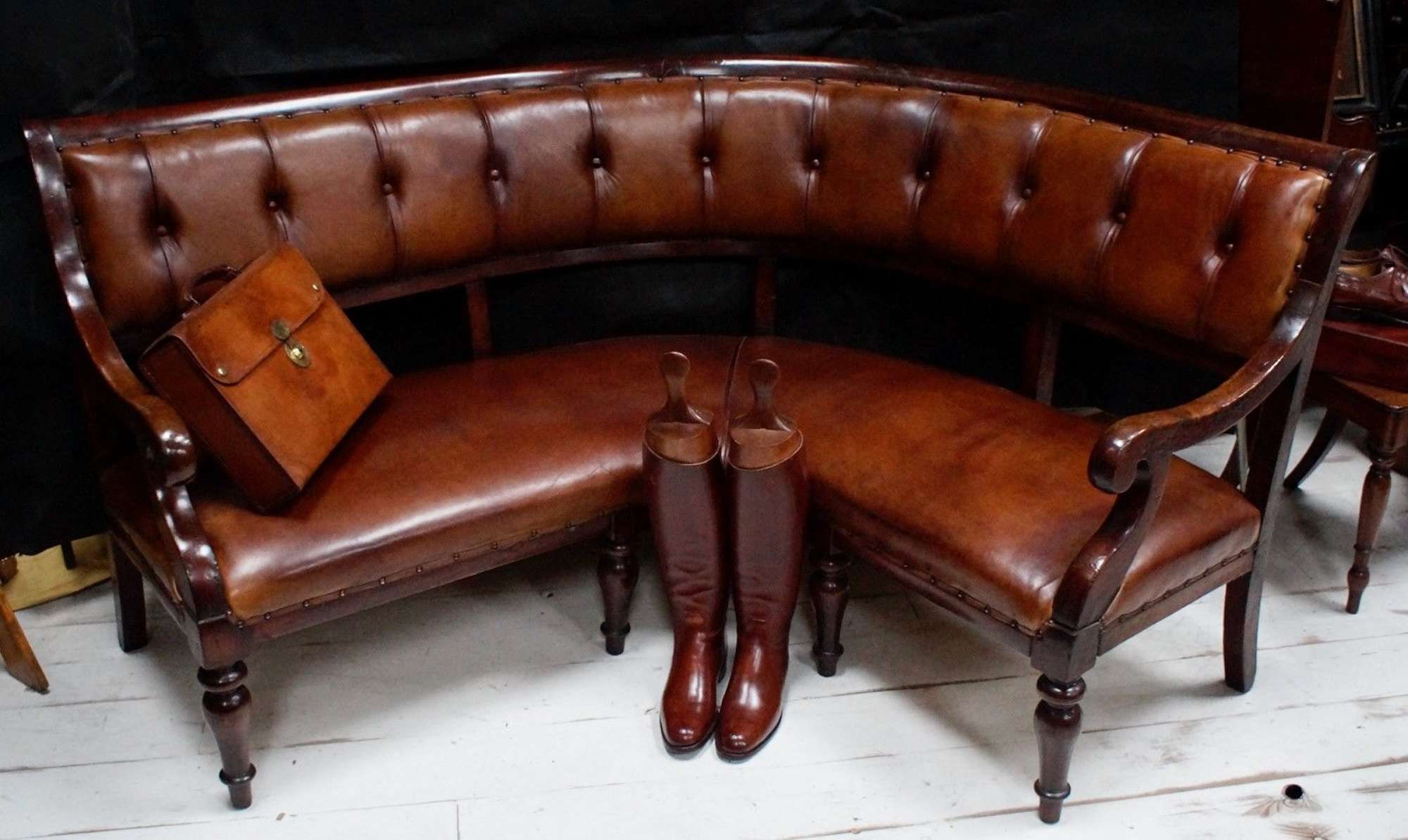 Rare George III Leather Corner Bench