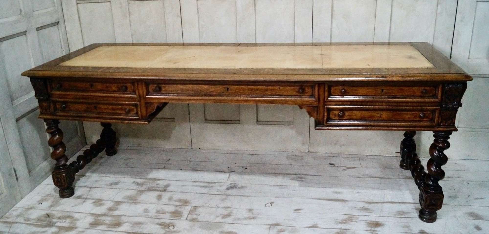 Antique French Oak Barely Twist Clerks Desk