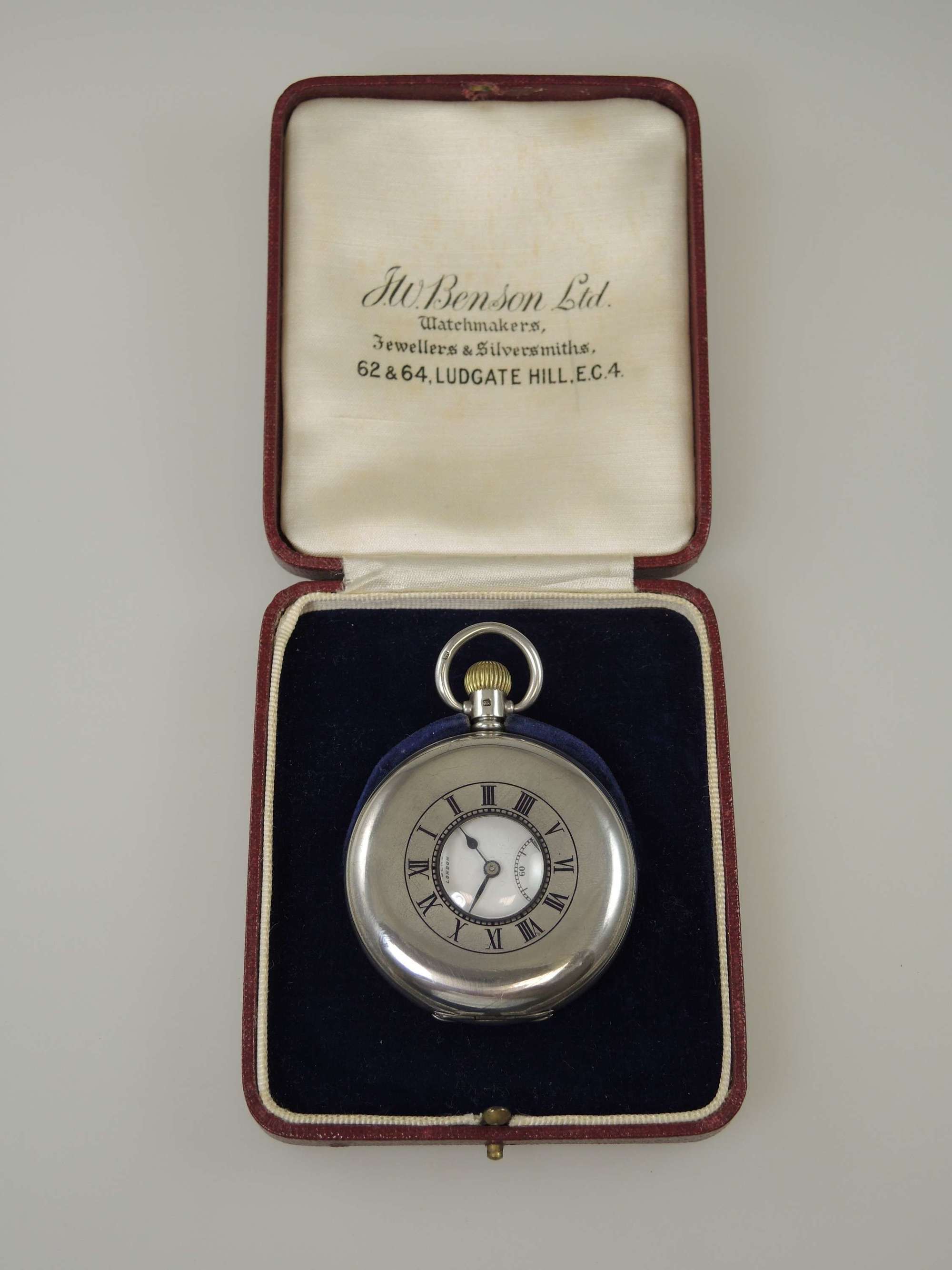 English Silver Half Hunter Pocket Watch by J W BENSON George VI. c1937