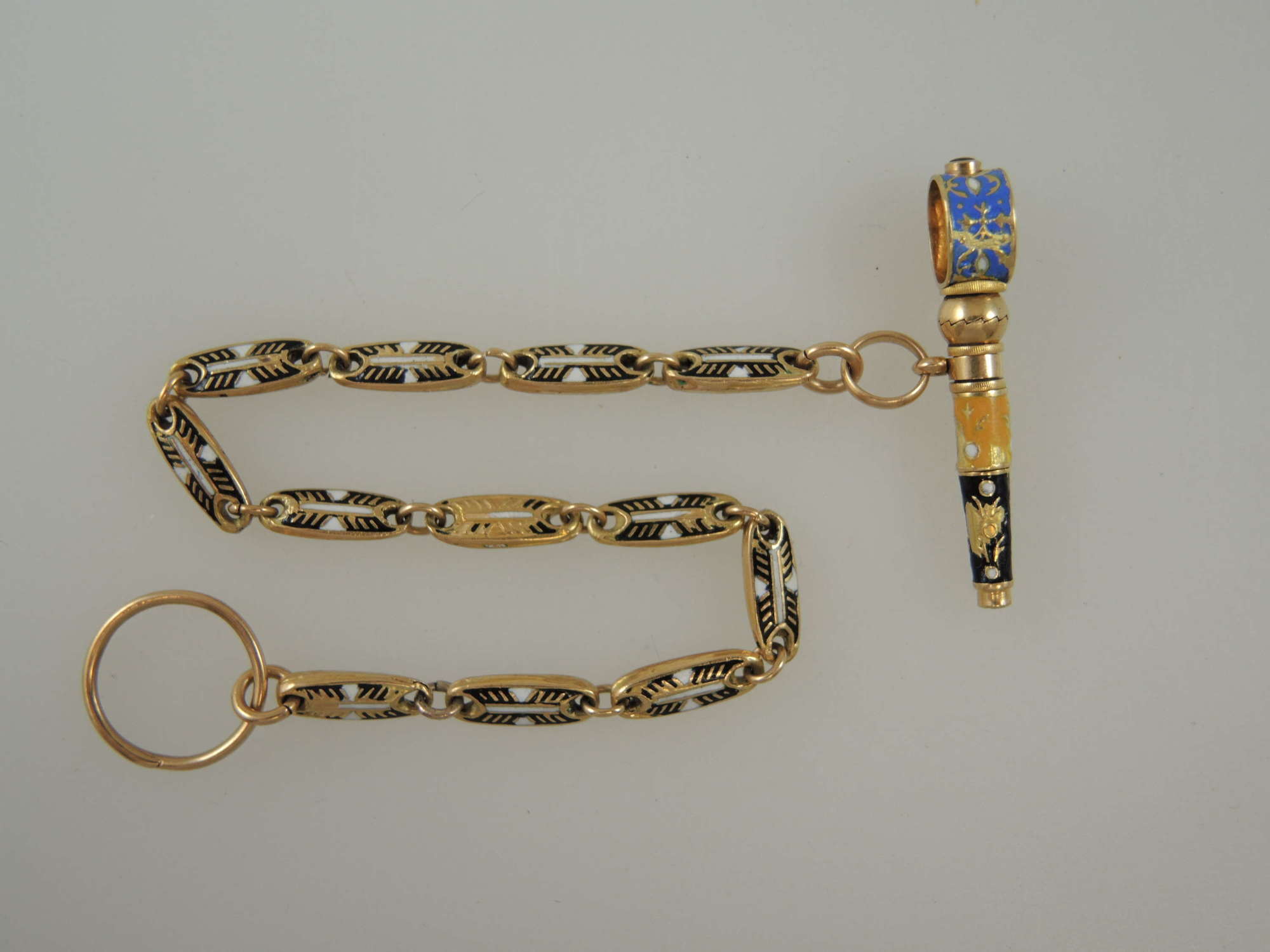 18K gold and enamel Breguet pocket watch key and chain c1810