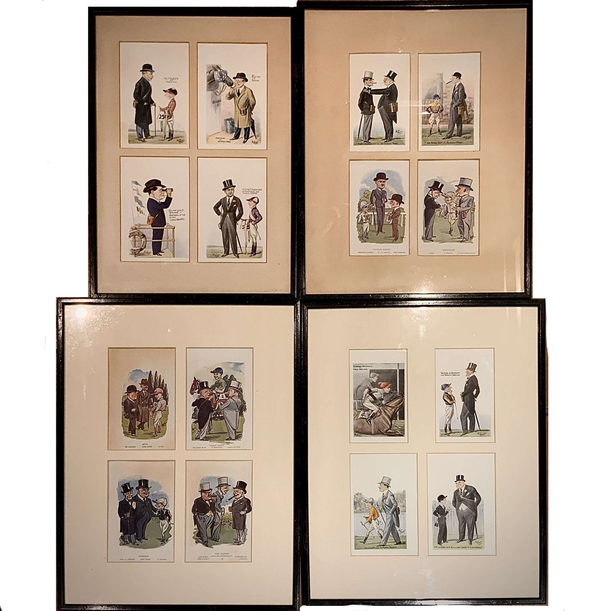 A Set Sixteen (16) 1930’s Horseracing Personalities Caricature Prints