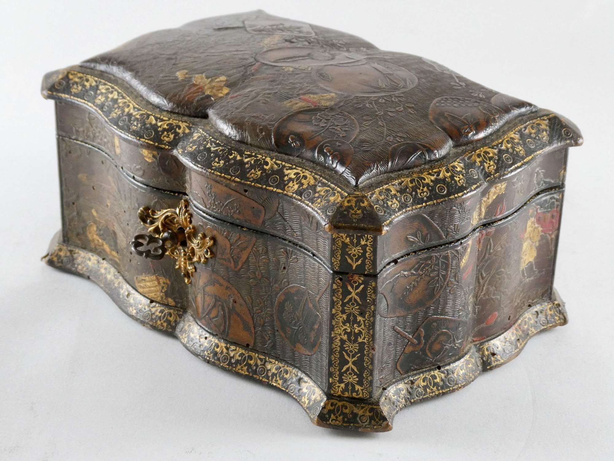 Mid 19th Century Embossed Leather Casket