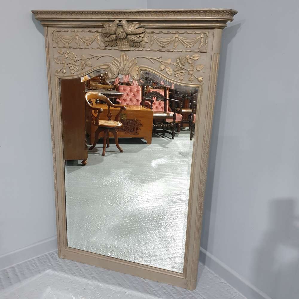 Super French Painted Antique Overmantle Mirror