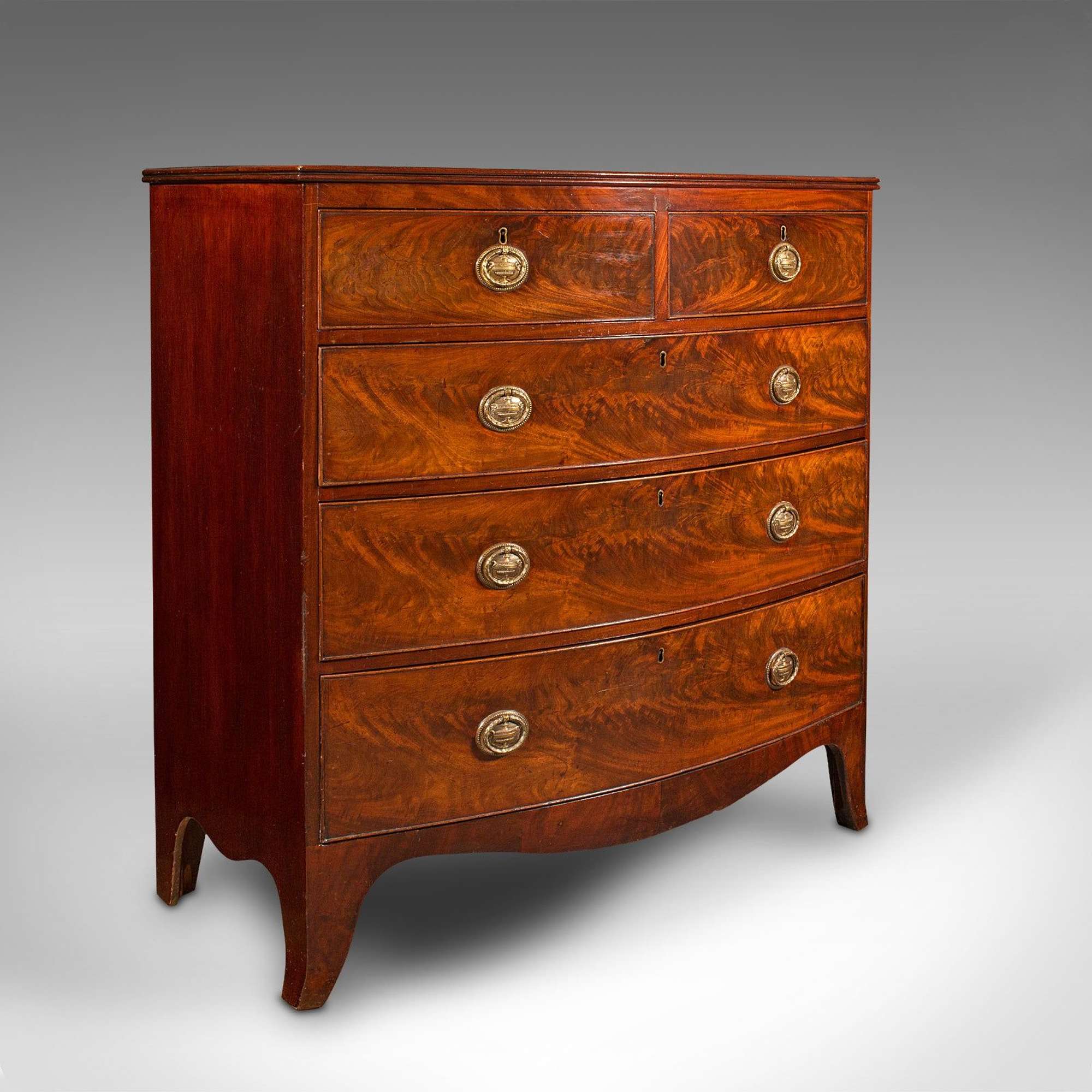 Large Antique Bow Front Chest of Drawers, English, Tallboy, Georgian, Circa 1780