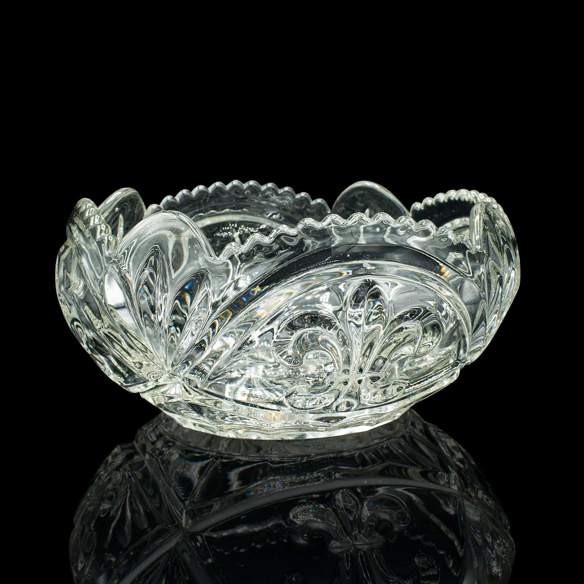 Vintage Decorative Fruit Bowl, French Cut Glass, Dish, Fleur De Lys, Mid Century