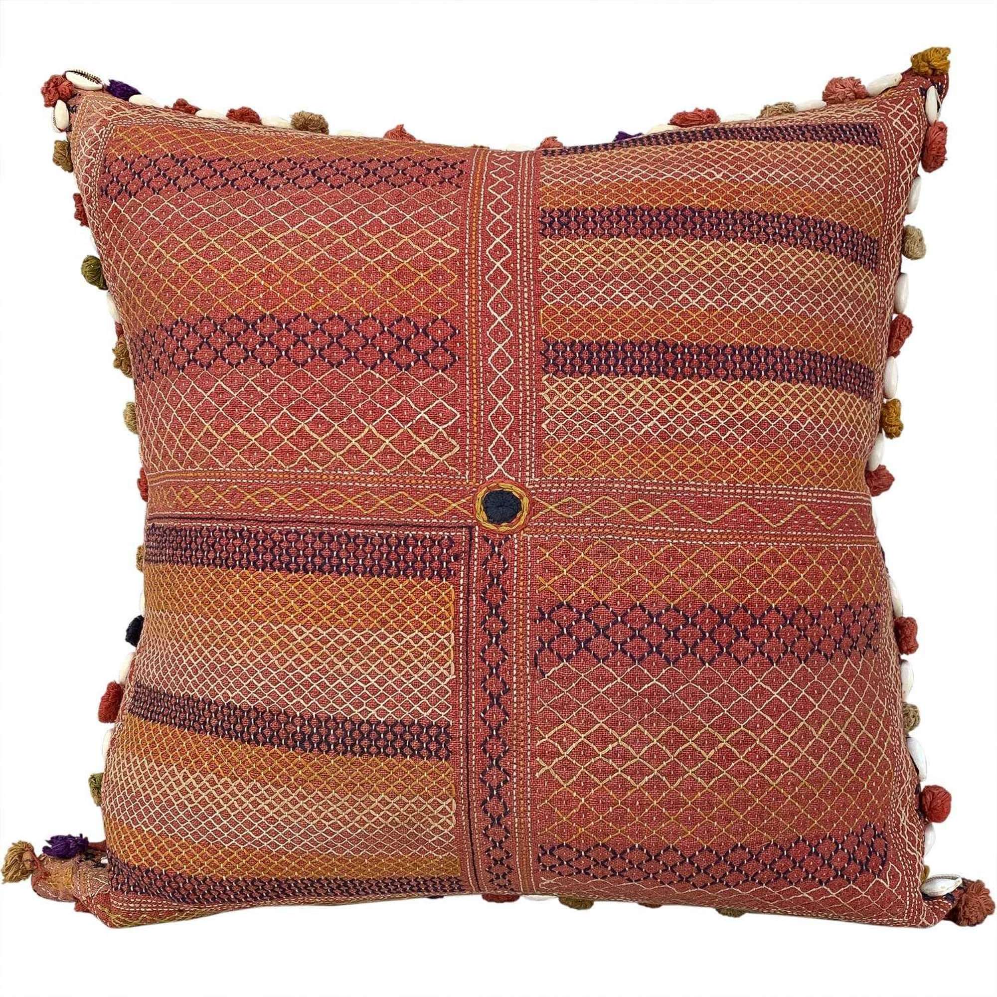 Banjara kalchi cushion with cowries and tassels
