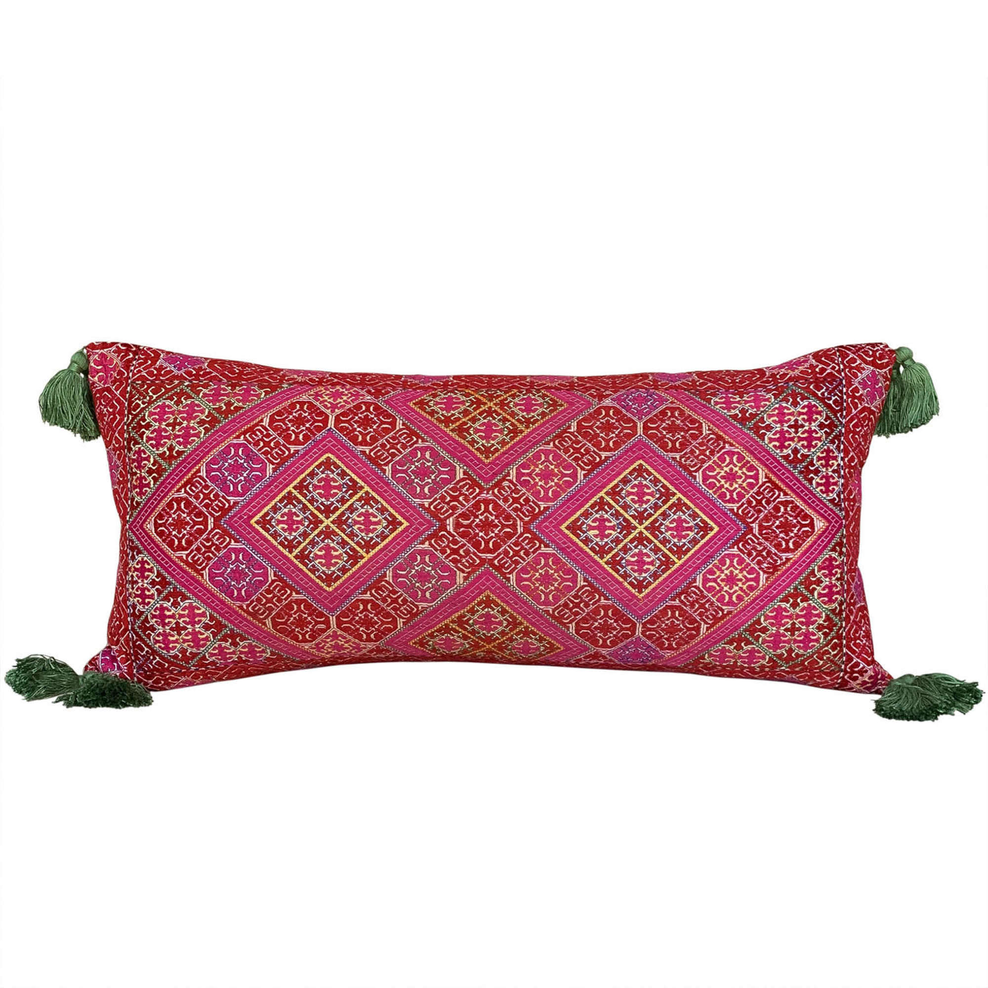Swat Valley cushion with green tassels