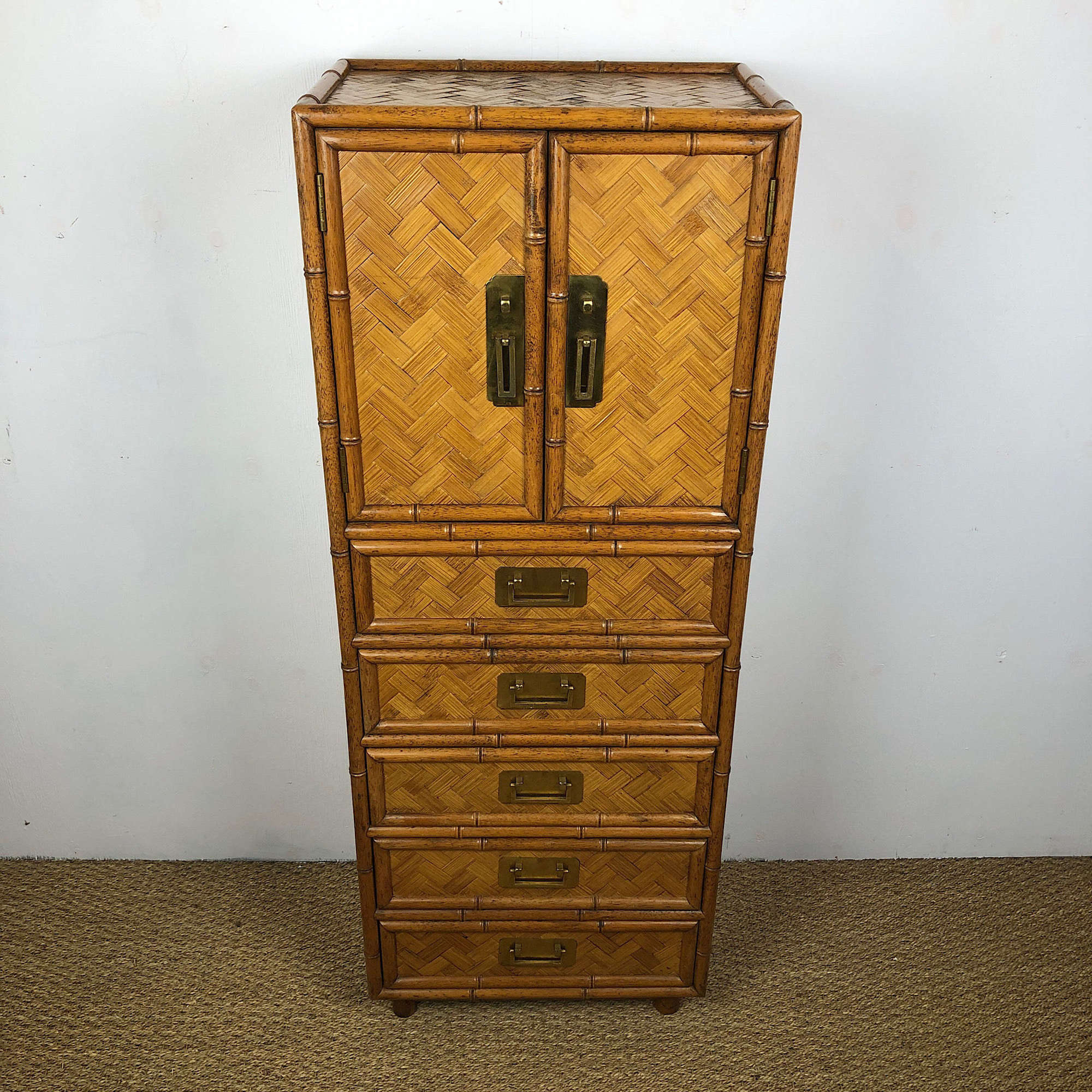 A Bamboo and Palm Wood Cabinet