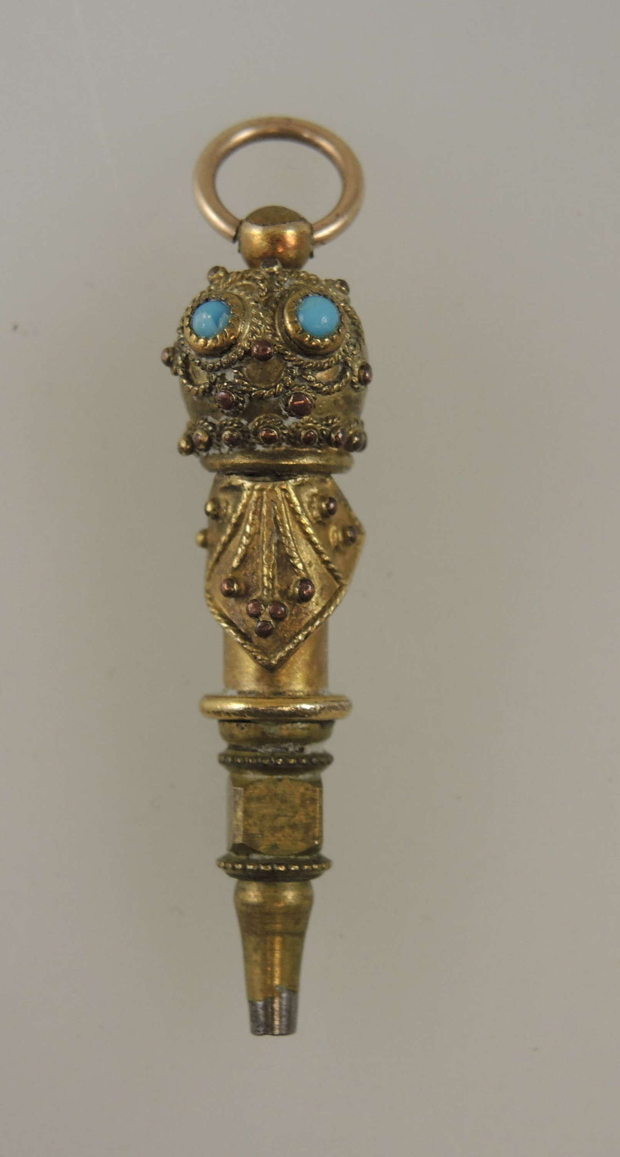 Unusual gilt and turquoise pocket watch key c1850