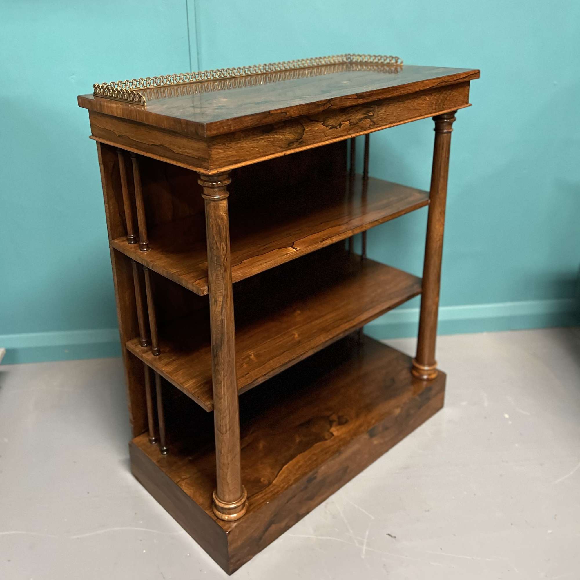 Regency Rosewood Open Antique Bookcase With Brass Gallery