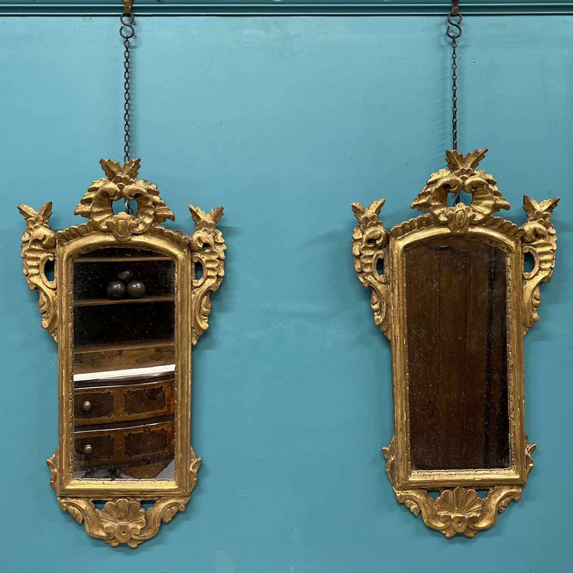 Pair Of 18th Century Italian Gilt Antique Pier Mirrors