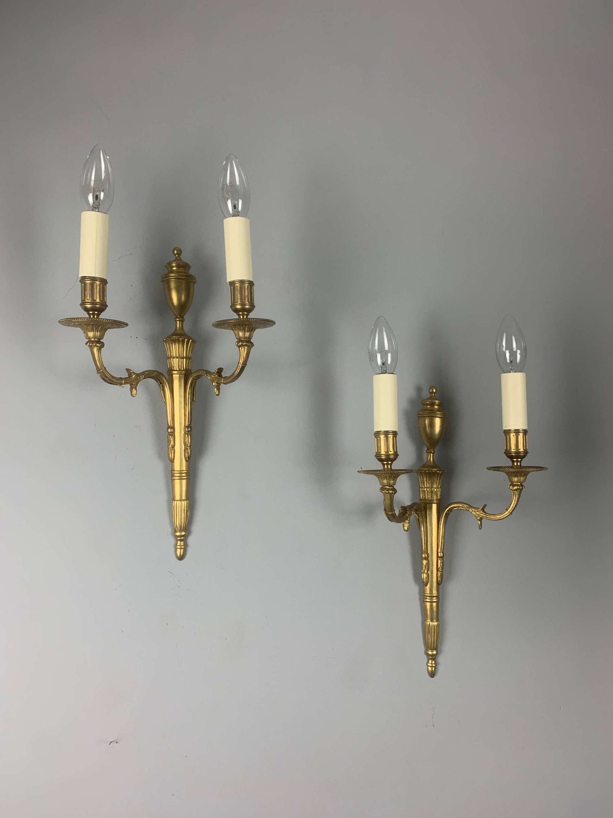 Pair Of Classical French Gilt Brass Antique Wall Lights, Rewired