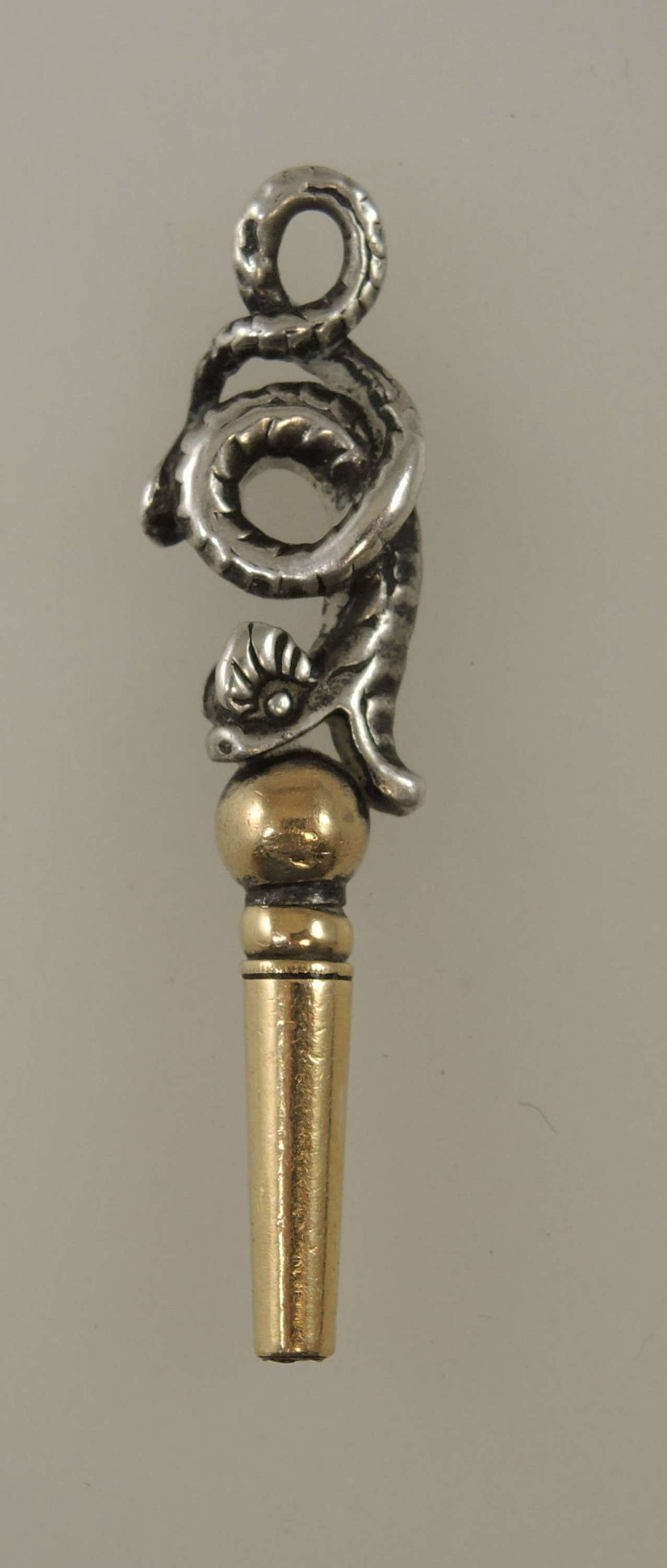 Gold and Silver Serpent pocket watch key c1850