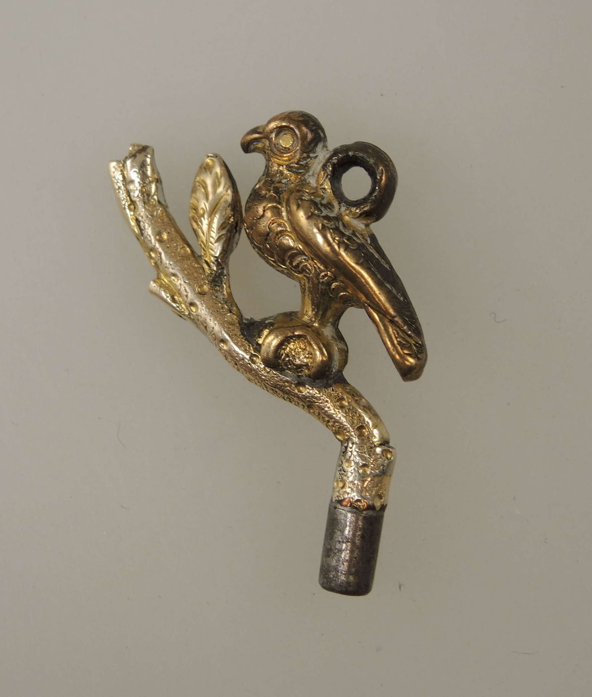 Solid gold BIRD on a branch Pocket watch key c1850