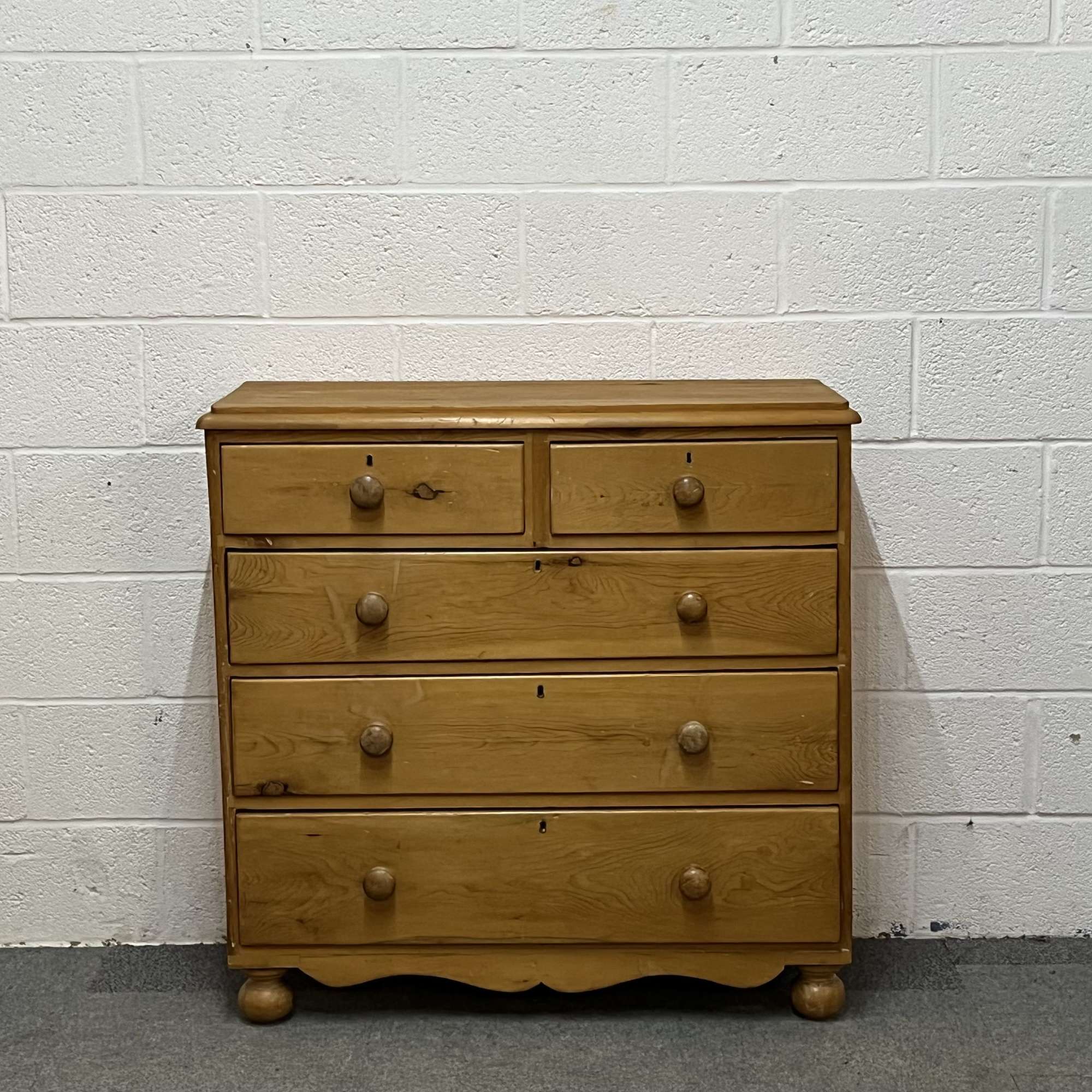 Late Victorian Pine 2 Over 3 Antique Chest Of Drawers