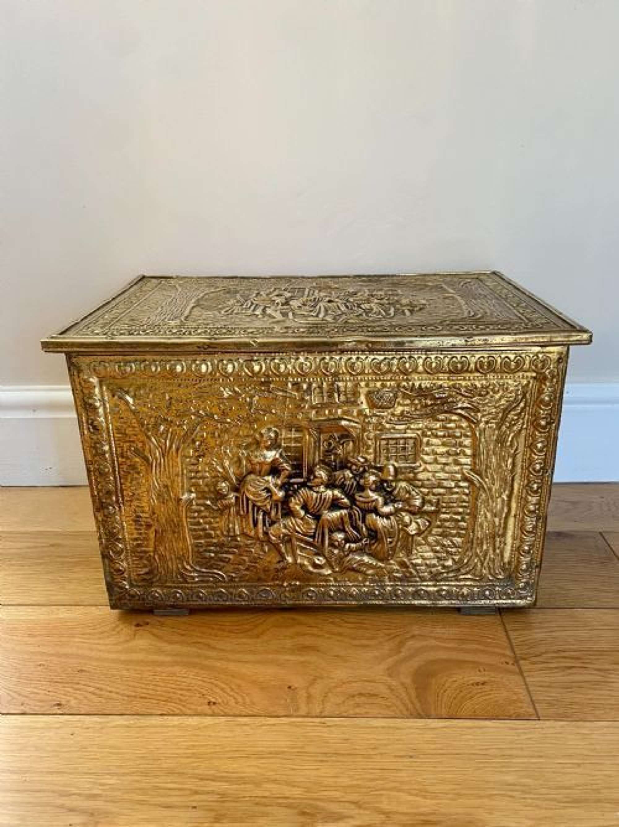 Ornate Antique Quality Brass Coal Box