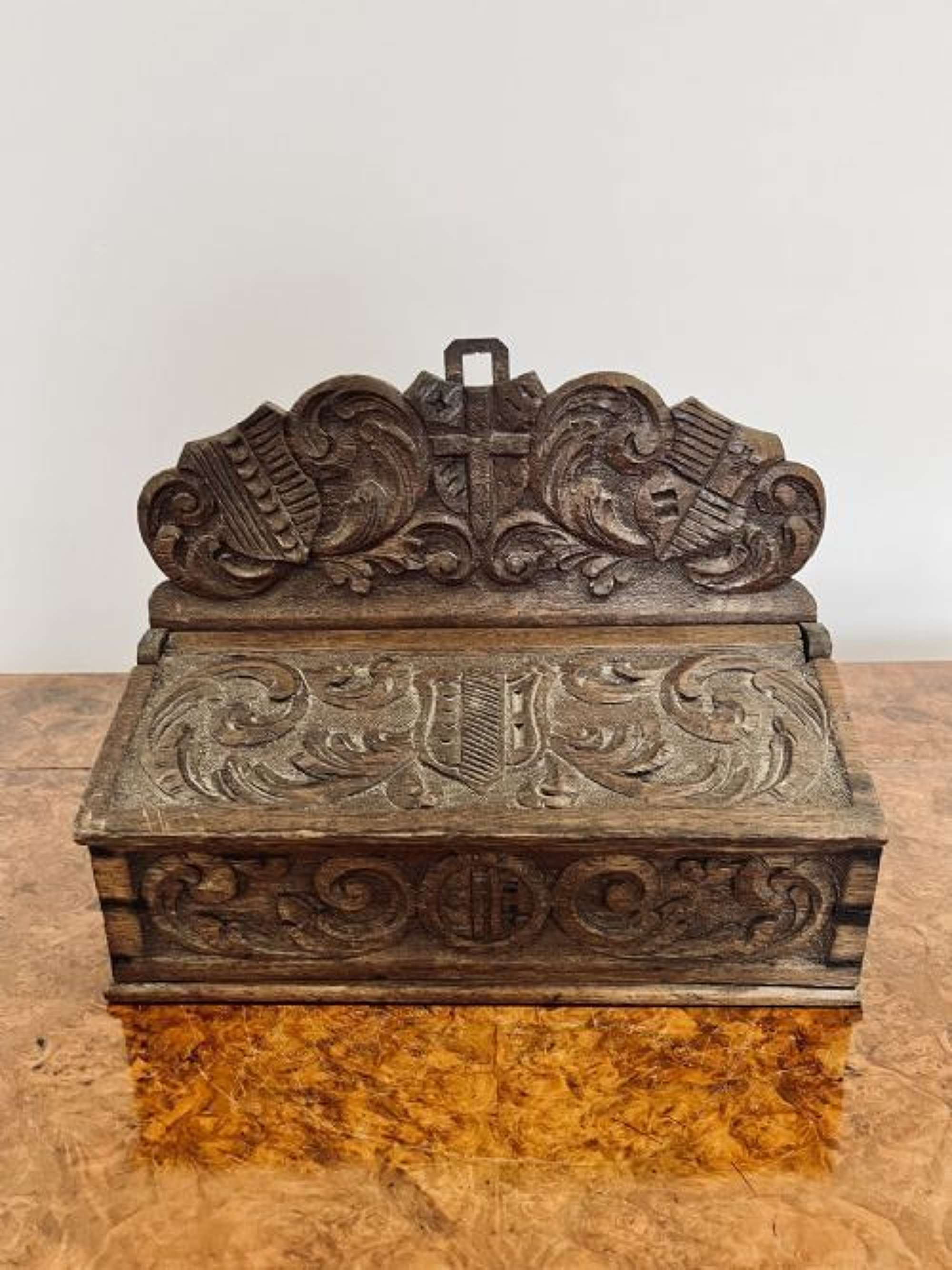 Quality Antique Victorian Carved Oak Candle Box