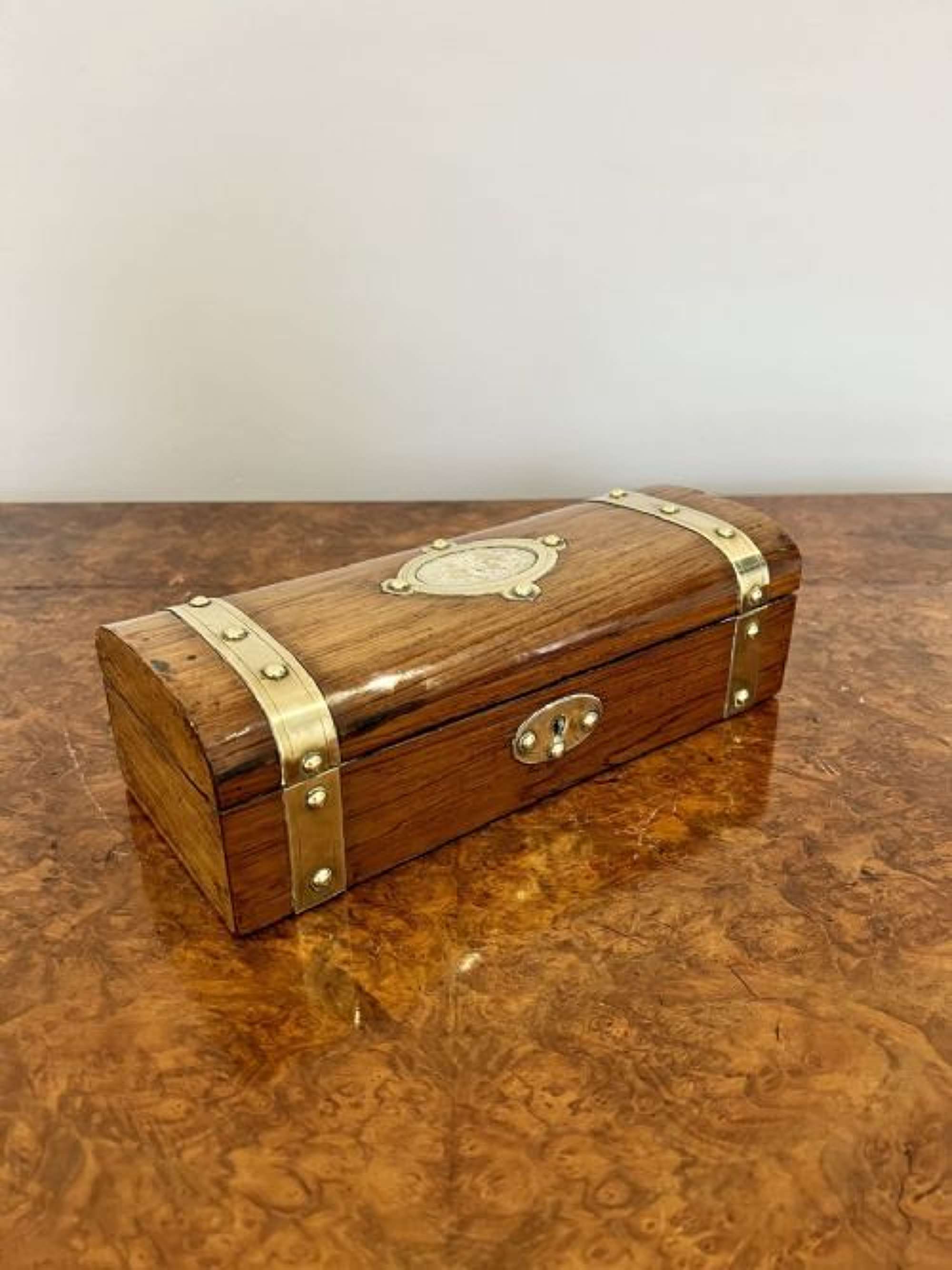 Antique Victorian Quality Walnut And Brass Storage Box