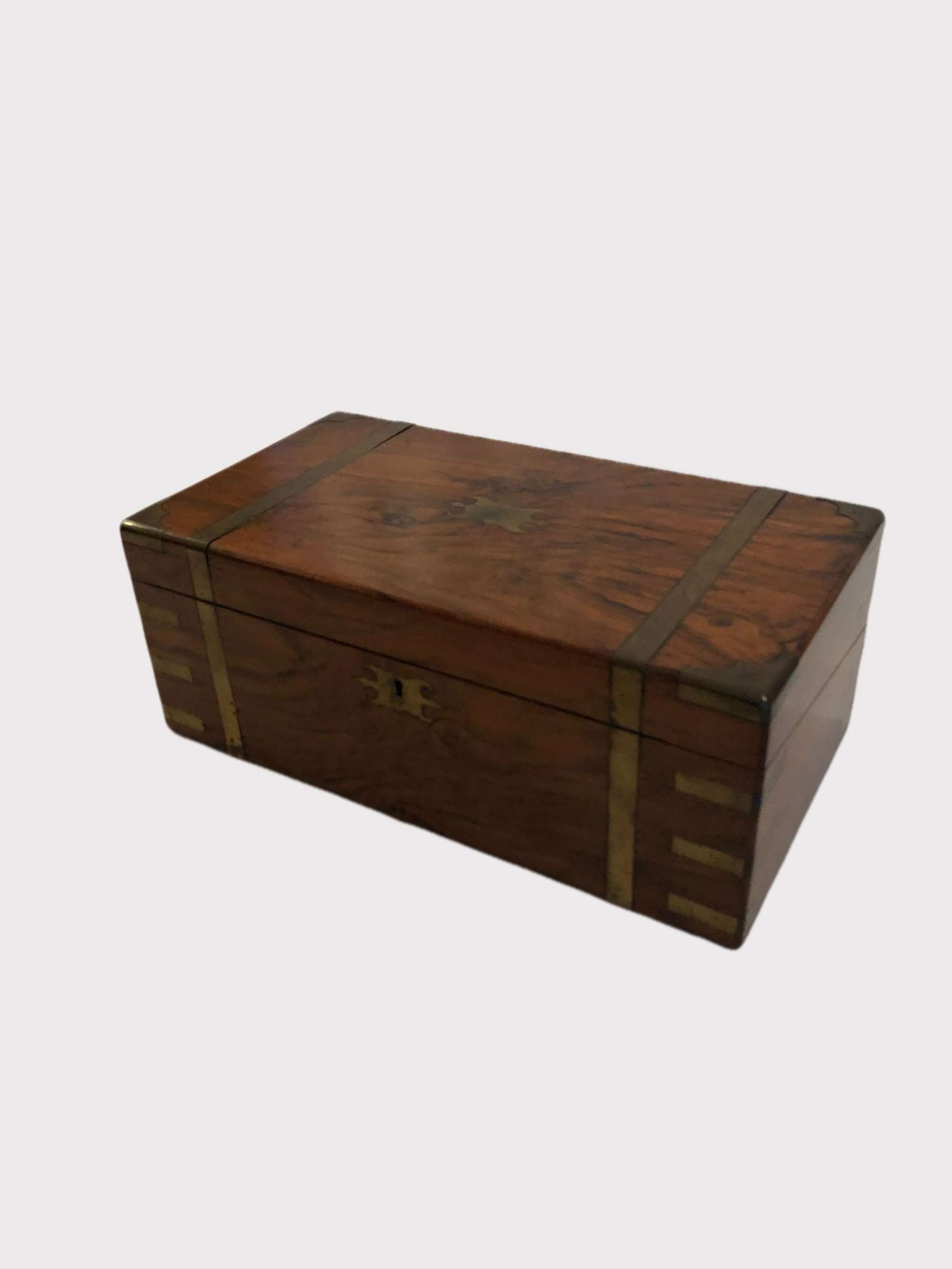 Antique Victorian Quality Burr Walnut & Brass Bound Writing Box