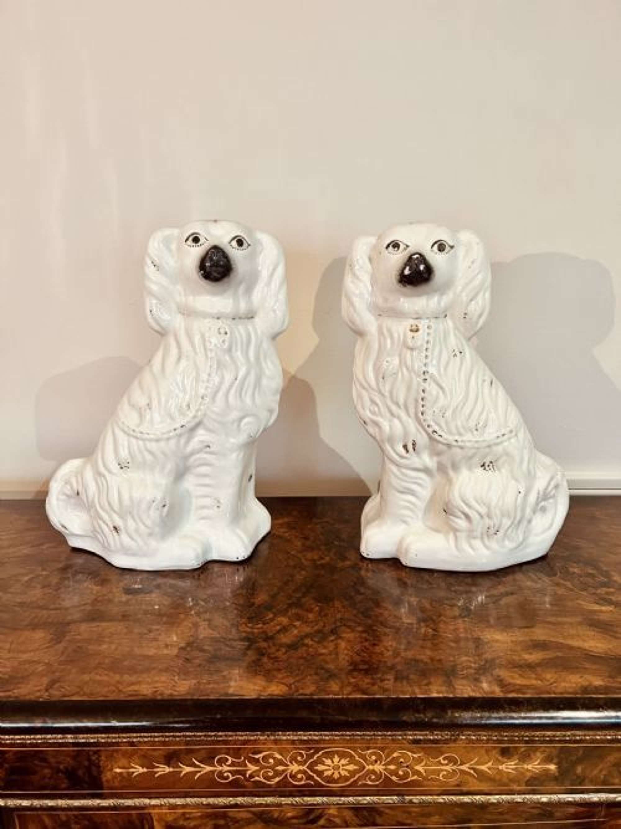 Large Pair Of Victorian Seated Staffordshire Spaniel Dogs