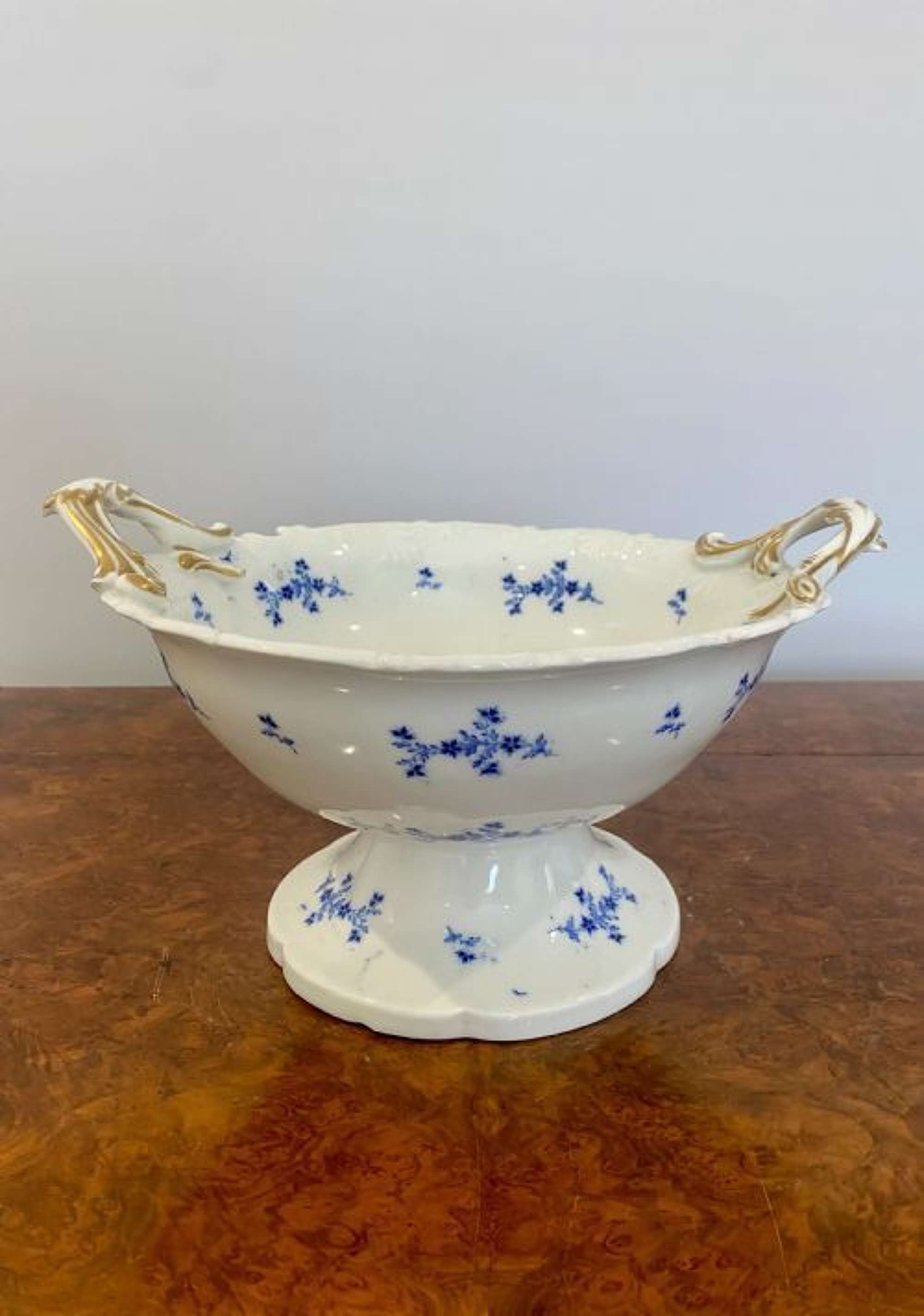 Large Antique Victorian Quality Blue And White Fruit Bowl