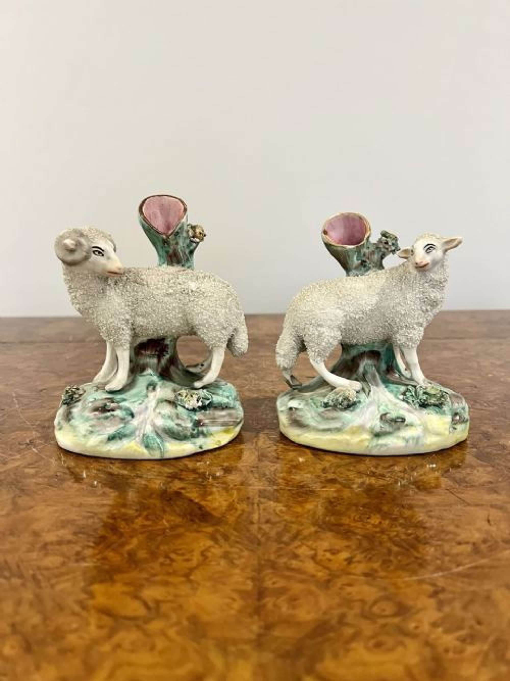 Pair Of Antique Victorian Quality Staffordshire Lambs