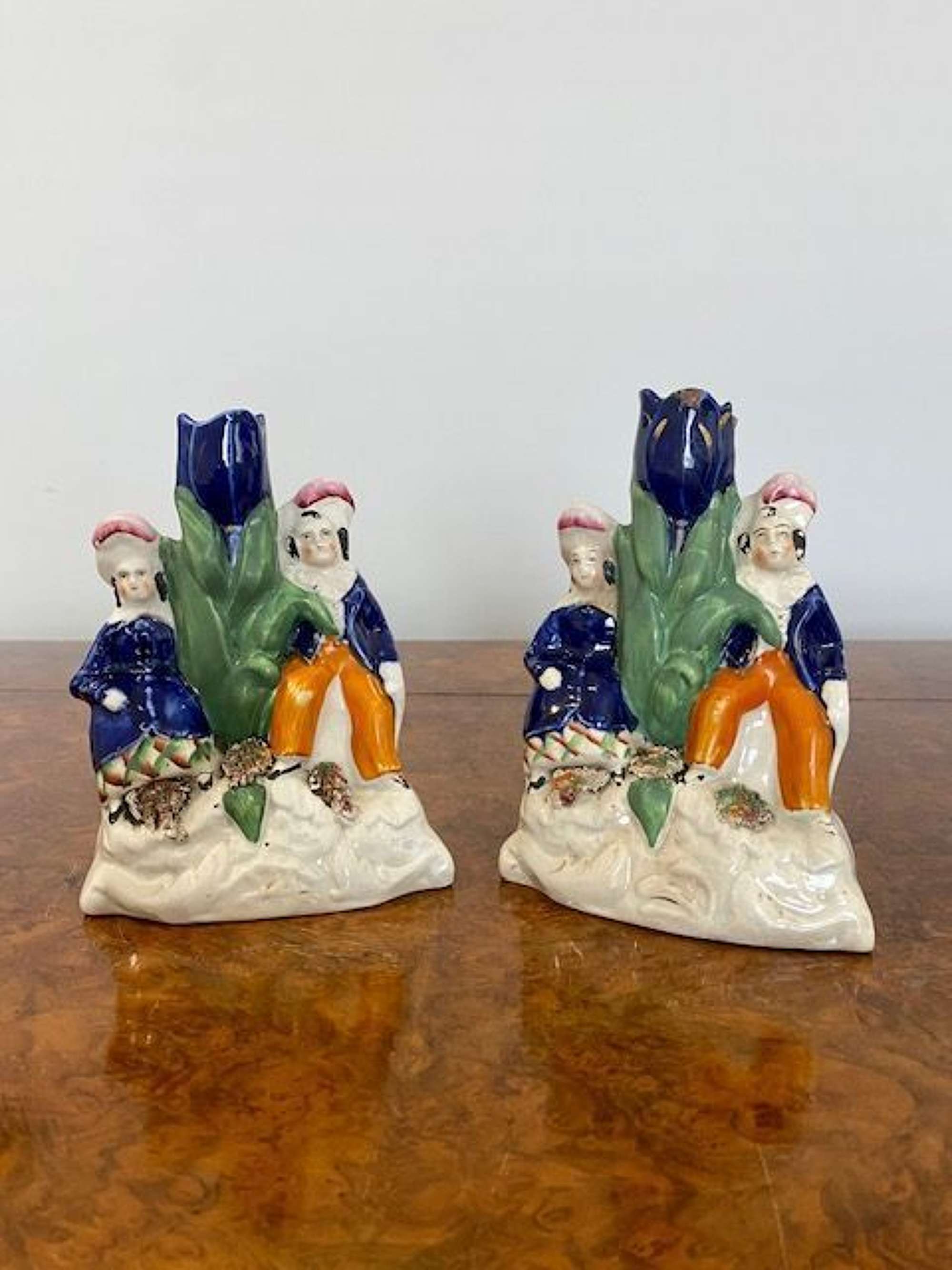 Pair Of Antique Victorian Staffordshire Candle Holders