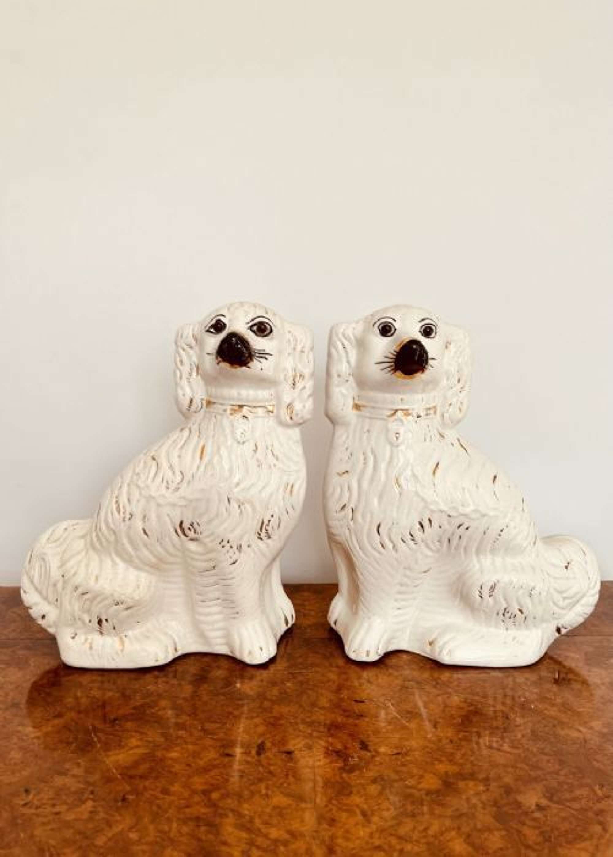Pair Of Antique Victorian Staffordshire Spaniel Seated Dogs