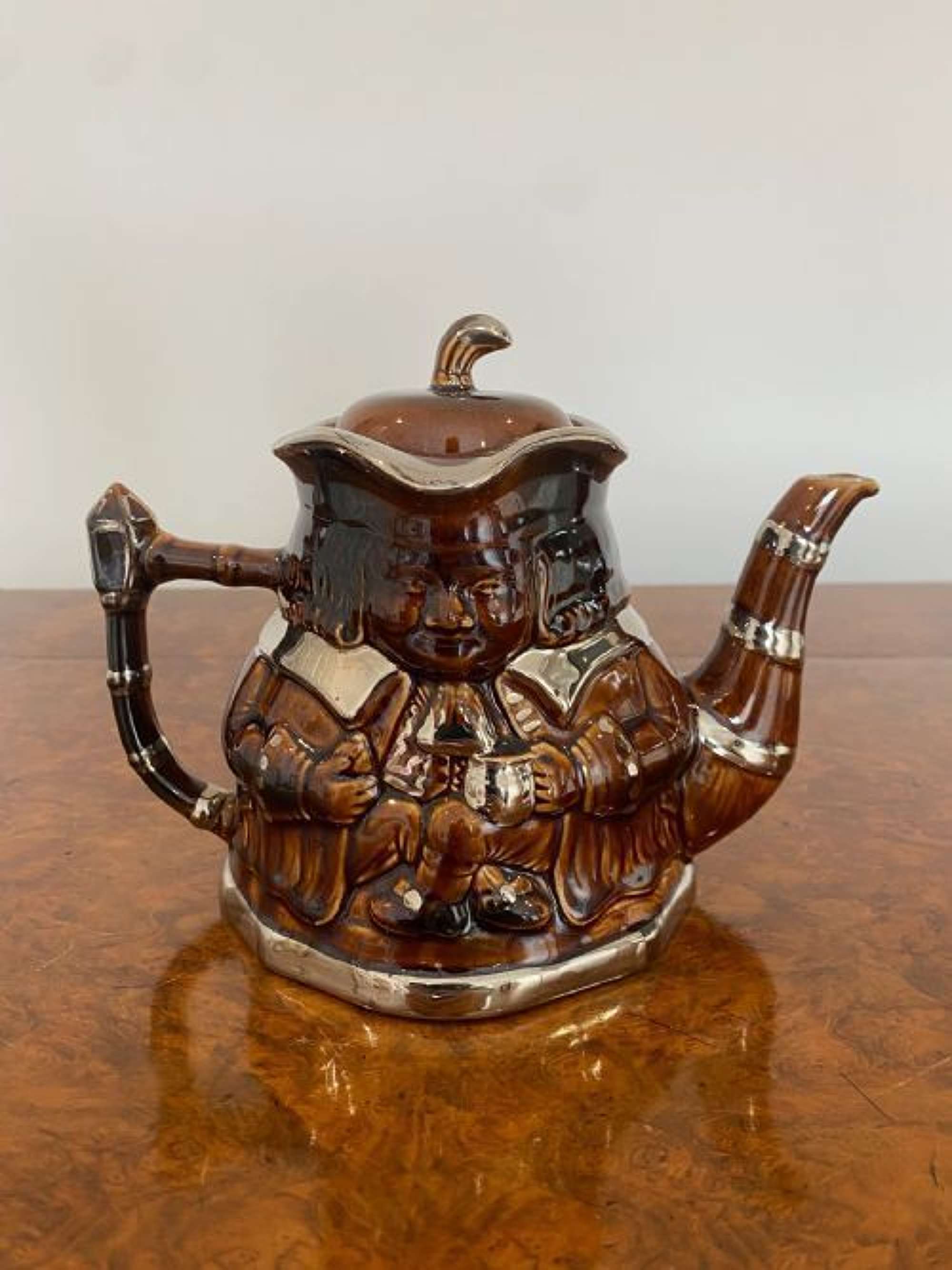 Unusual Antique Edwardian Glazed Luster Teapot