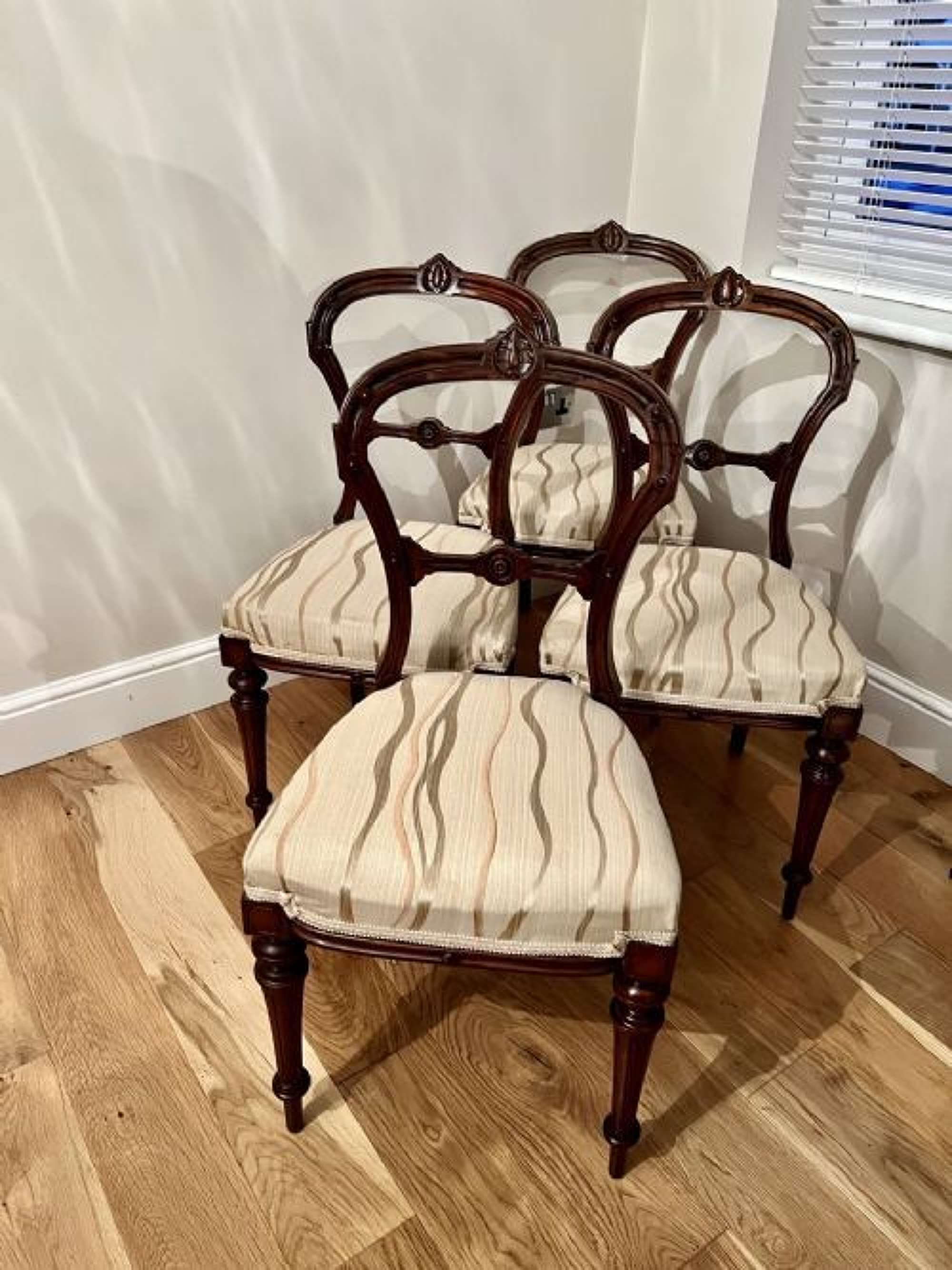 Set Of Four Antique Victorian Quality Carved Walnut Dining Chairs