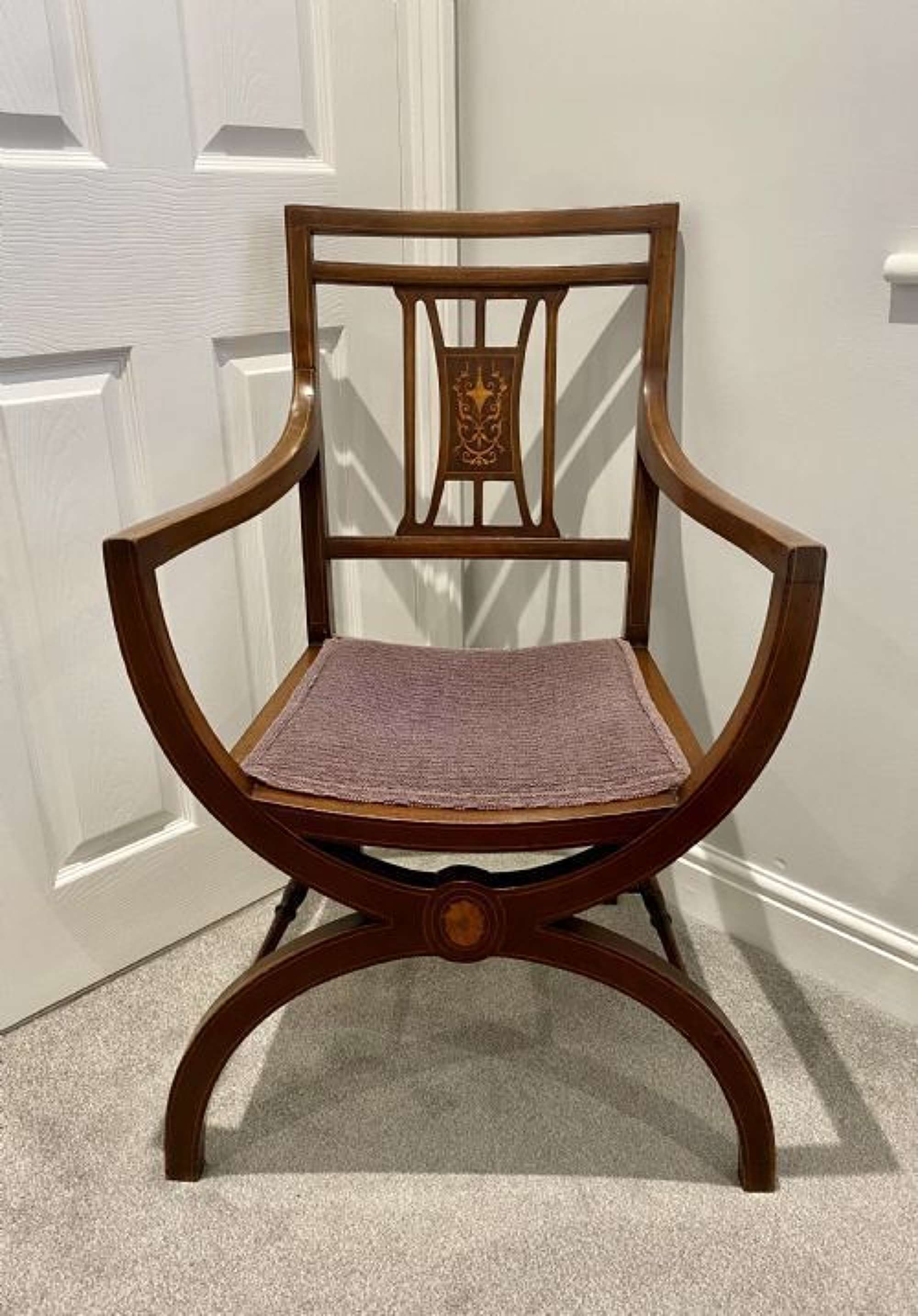 Unusual Antique Edwardian Quality Mahogany Inlaid Armchair
