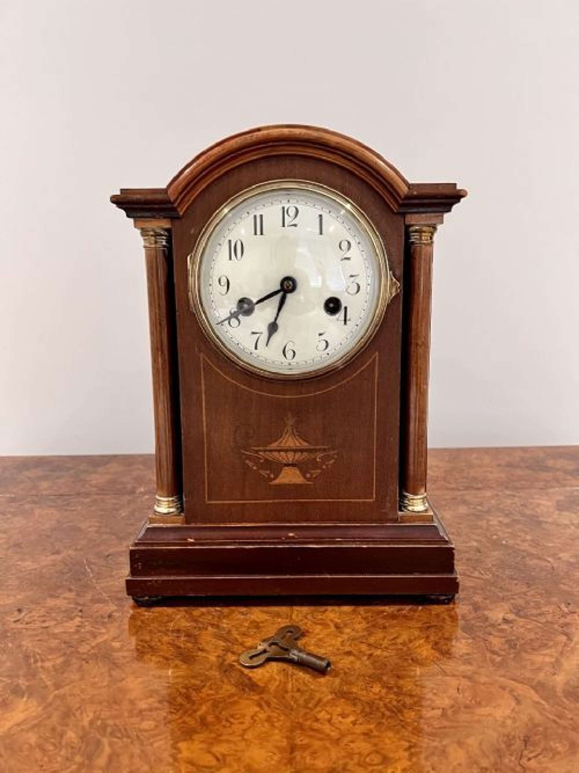 Antique Edwardian Quality Mahogany Inlaid Mantle Clock