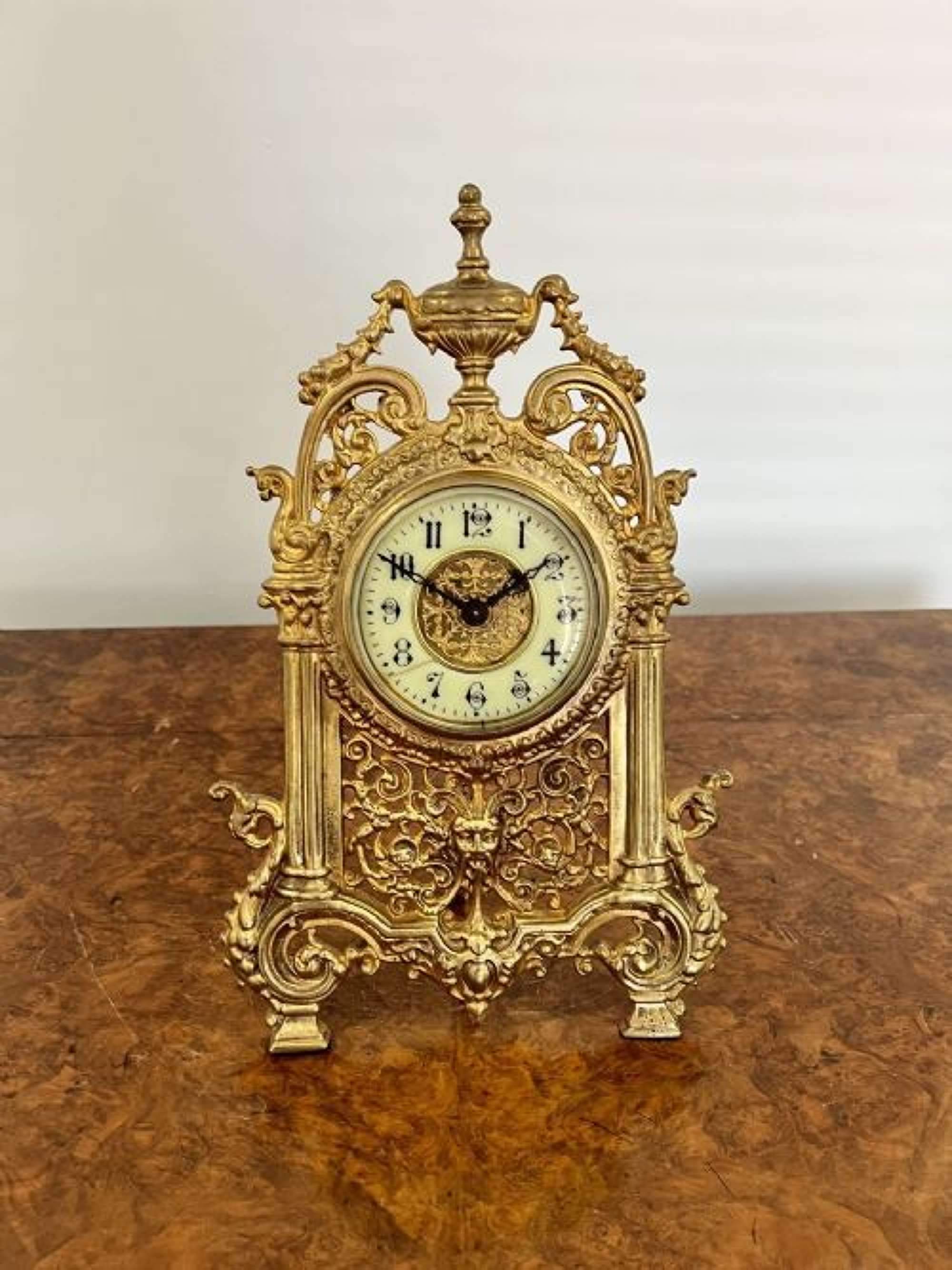 Antique Victorian Quality Ornate Brass Desk Clock